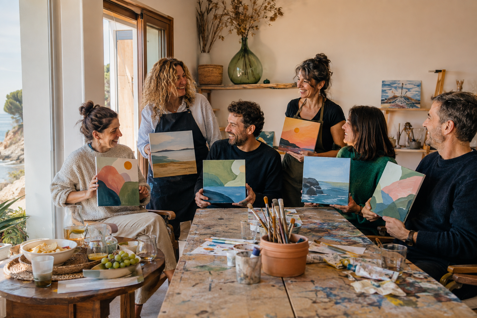Grup mostrant les obres d’un taller creatiu