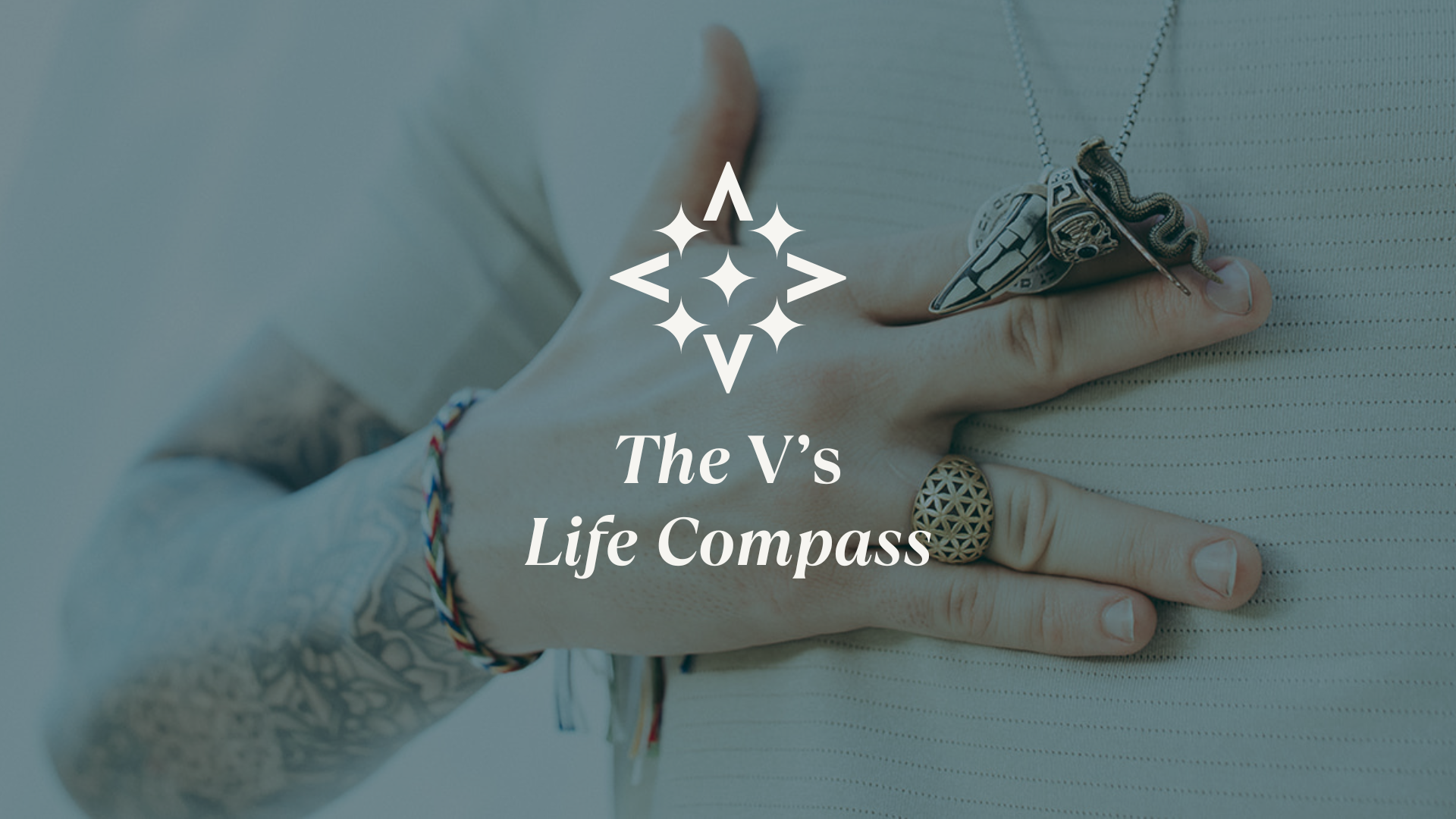 The V’s Life Compass course image featuring reflective writing and values exploration visuals for clarifying vision and life patterns.