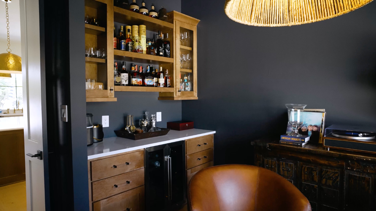 Bourbon bar by Fredericksburg home builders, with Texas Living Homes in Fredericksburg, Texas and the Texas Hill Country