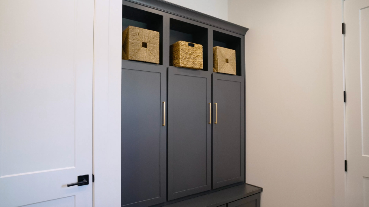 Mudroom lockers by custom home builders in the Hill Country, with Texas Living Homes in Fredericksburg, Texas and the Texas Hill Country