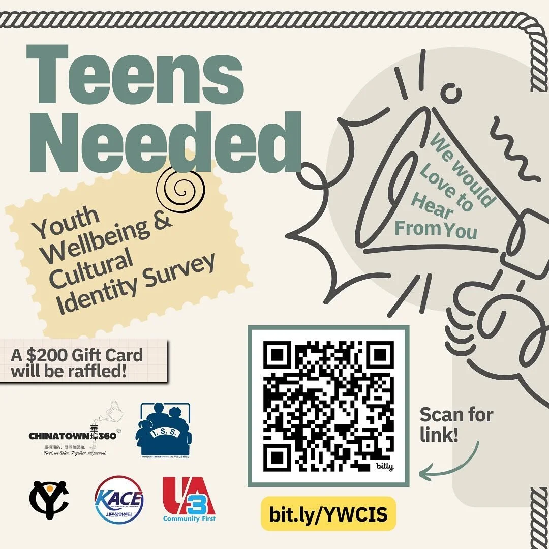 🎉 We are so EXCITED to launch our Youth Wellbeing &amp; Cultural Identity Survey! 🎉

In partnership with other youth-serving Asian American organizations across New York City, Chinatown 360&deg; is launching the FIRST city-wide prevention survey ta