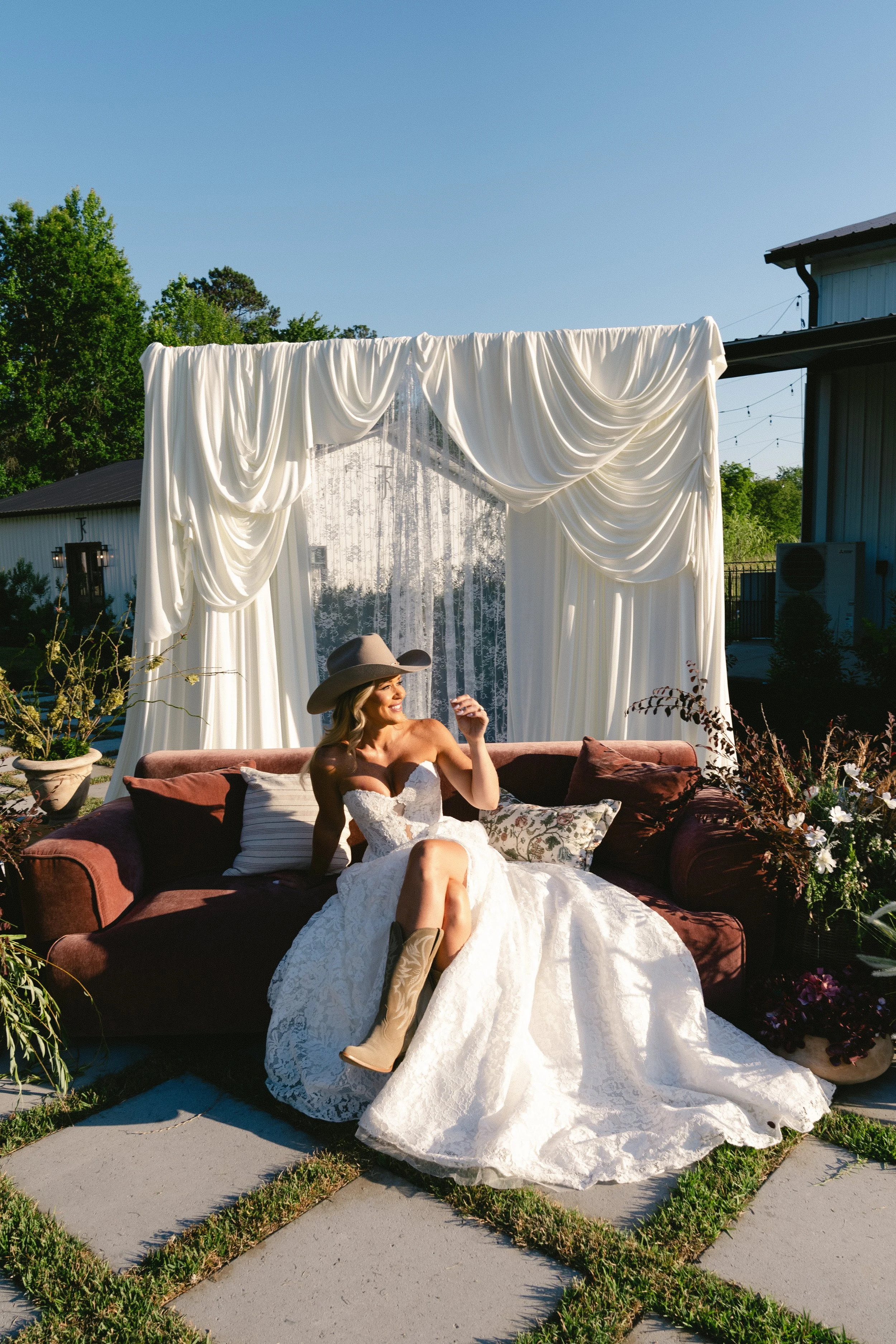 cowboy chic portrait garden courtyard nc wedding venue suenos