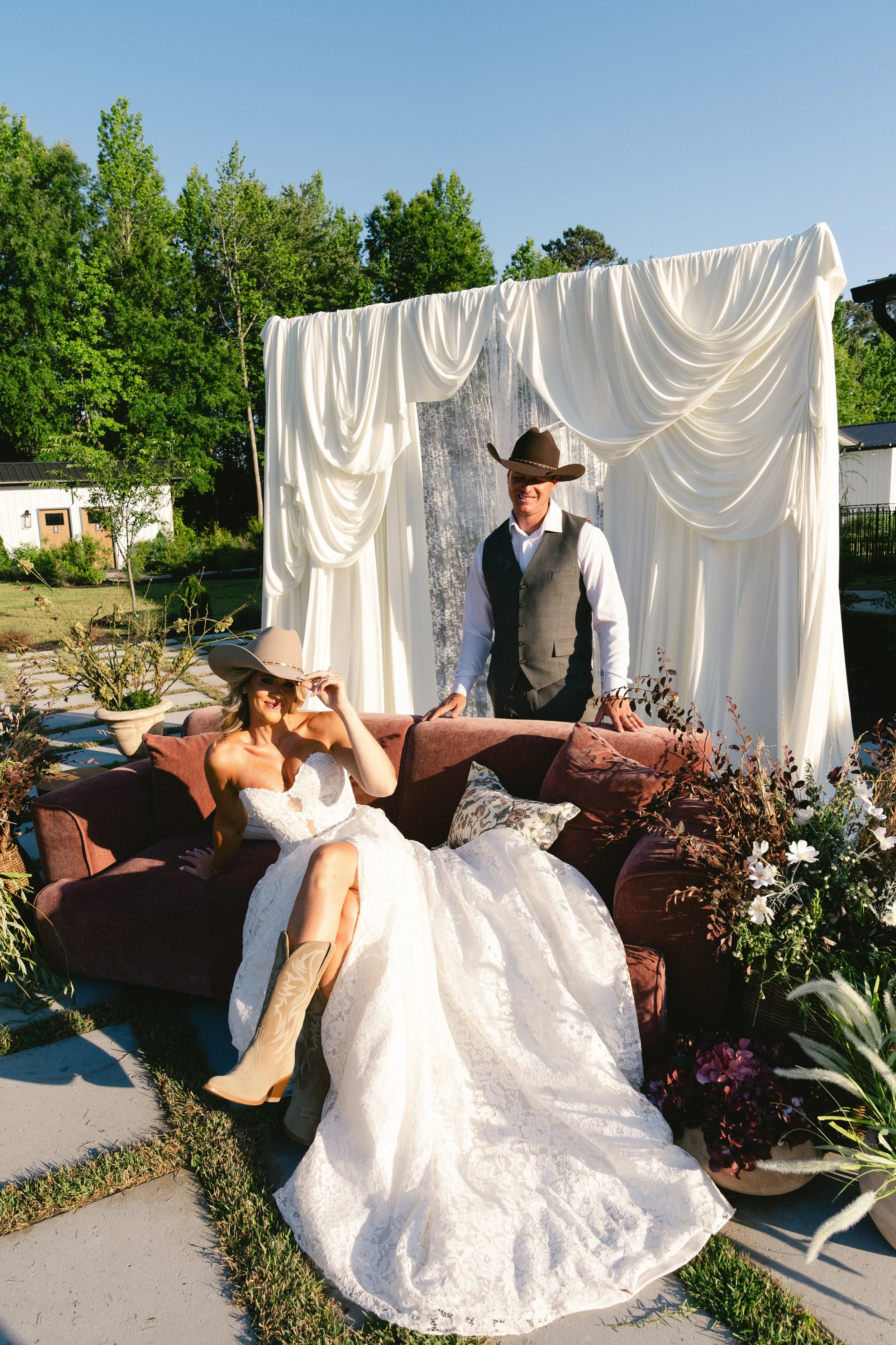 cowboy chic bridal portraits garden courtyard suenos casa jk