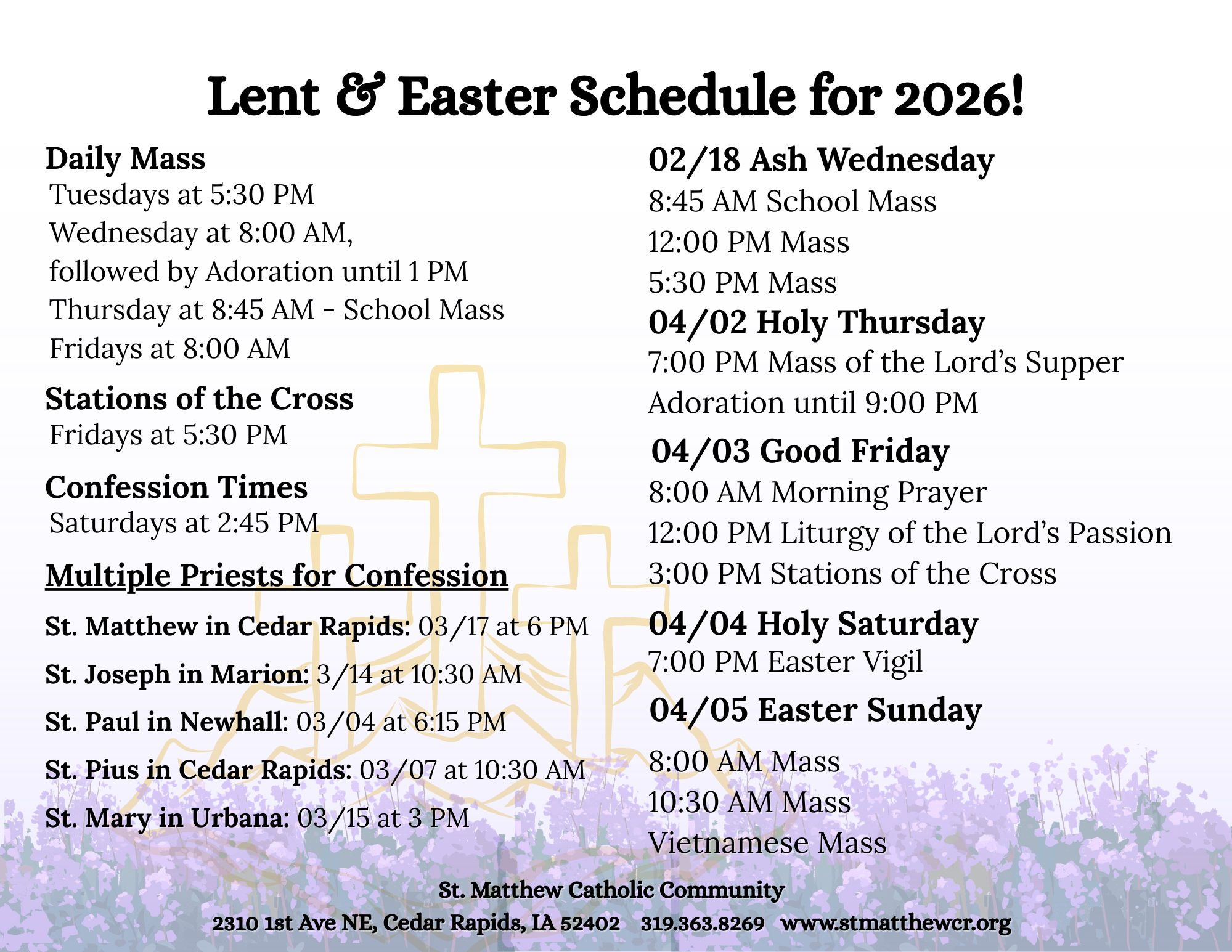 Lent and Easter Schedule!