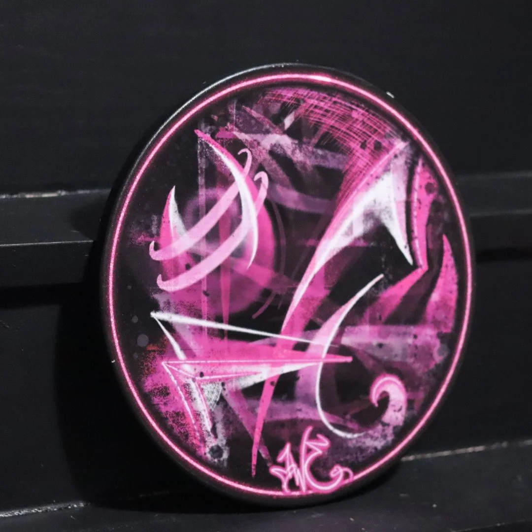 bright neon pink graffiti original fine art circle canvas from AWE_Graffiti based out of Edmond, Oklahoma