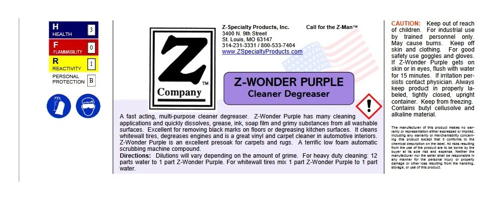 Z-Wonder Purple™ Heavy-Duty Degreaser — Engines, Wheels & Shop Grease