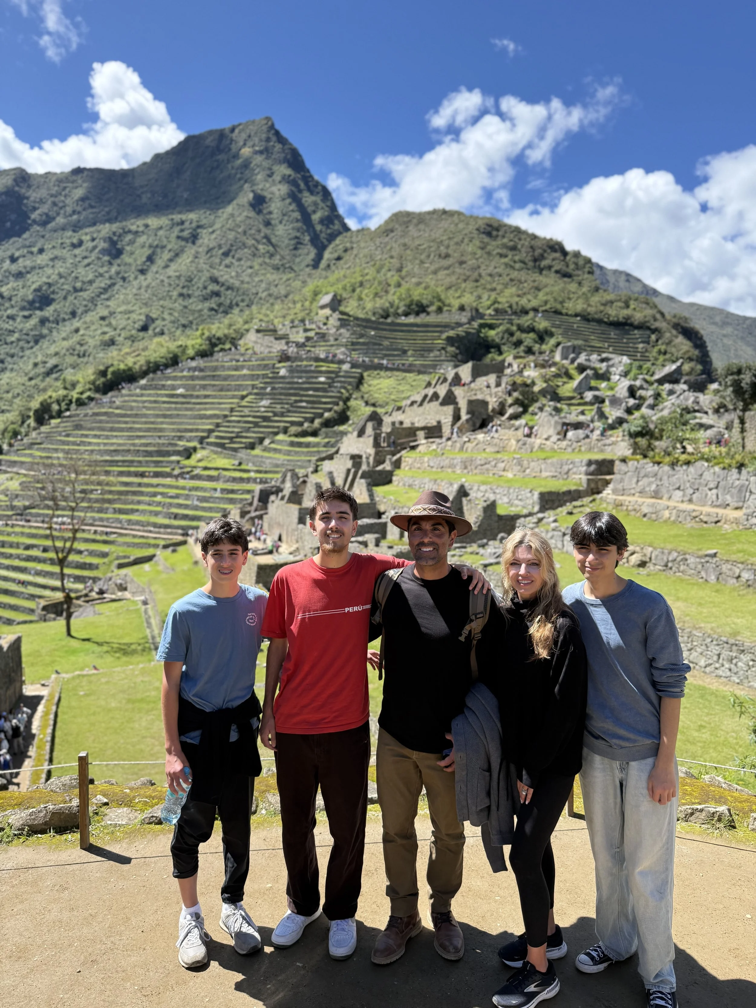 Rachel Postigo with her husband and three sons on a family trip to Machu Picchu, Peru