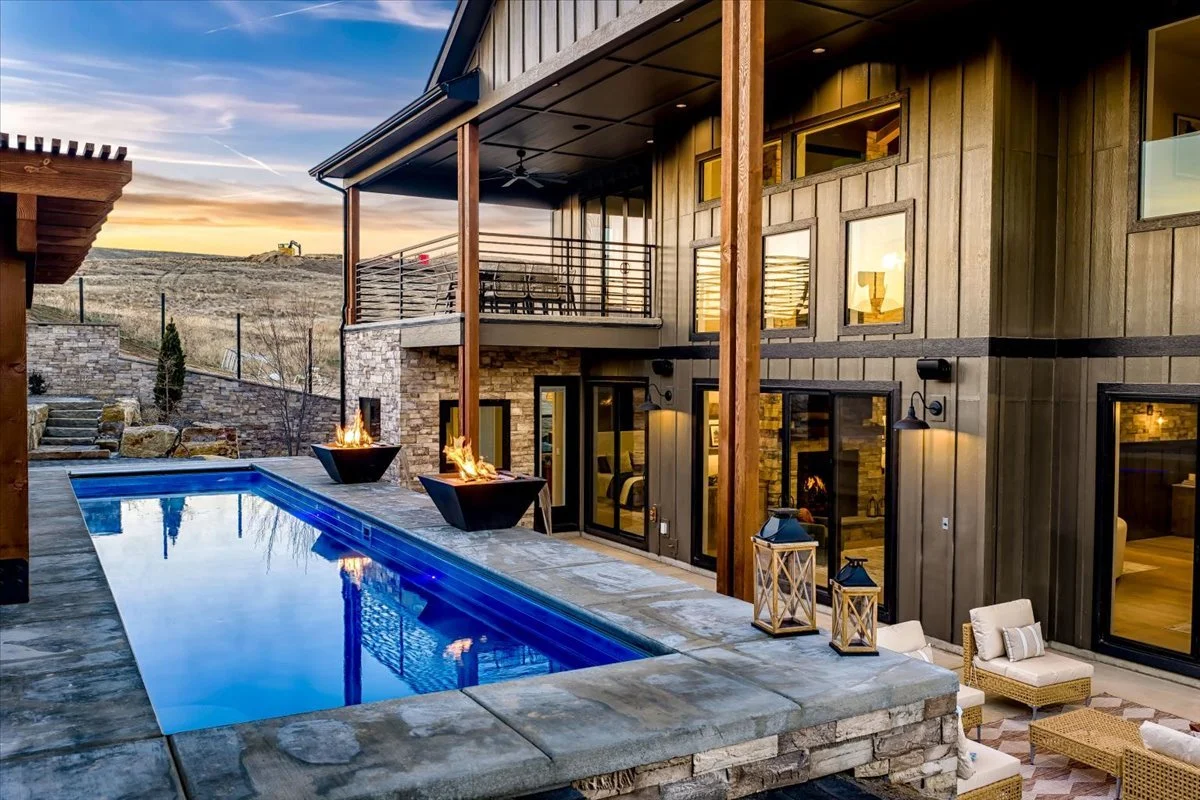 Resort-style backyard pool and outdoor living at 7017 N Cairnhill Way in Valnova, Eagle, Idaho