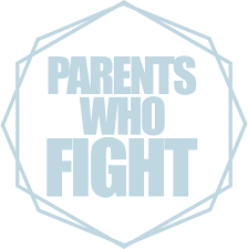 "Parents Who Fight" text inside a geometric design.