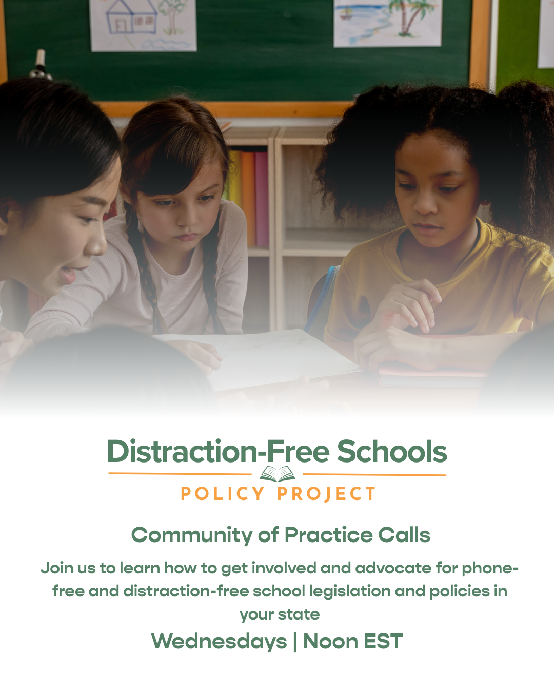 Capitol building with text overlay "Intro to Phone-Free Schools Model Legislation & Advocacy Wednesdays 12 pm EST."