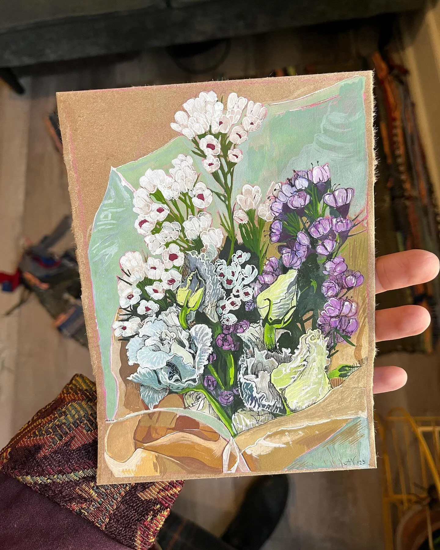 Lovely little bouquet portrait from one love bird to her love birdie 🥰

▶️ to see progression, ft. a brief pink moment of &ldquo;oh no oh no&rdquo;