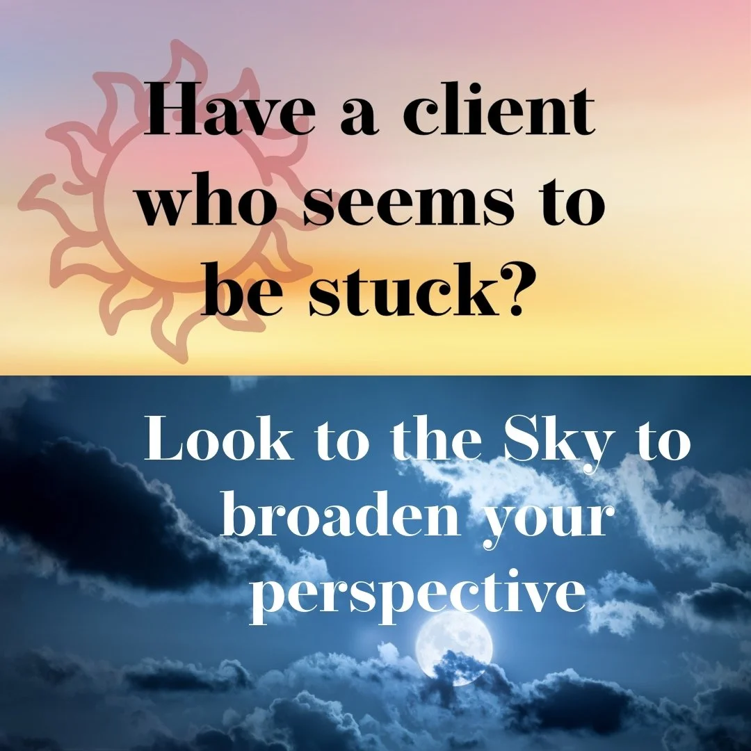 Do you work with spiritually evolving people and sometimes feel stymied as to how to help them? Maybe they seem stuck in a key area of life and it&rsquo;s blocking them from reaching the goal they hired you for. The stars and the sky can help broaden
