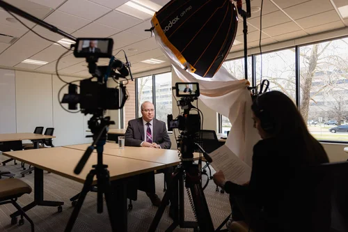 VGM Visual Storytelling executing professional multi-camera brand video production and journalistic interviewing for a B2B client in Oklahoma City OK