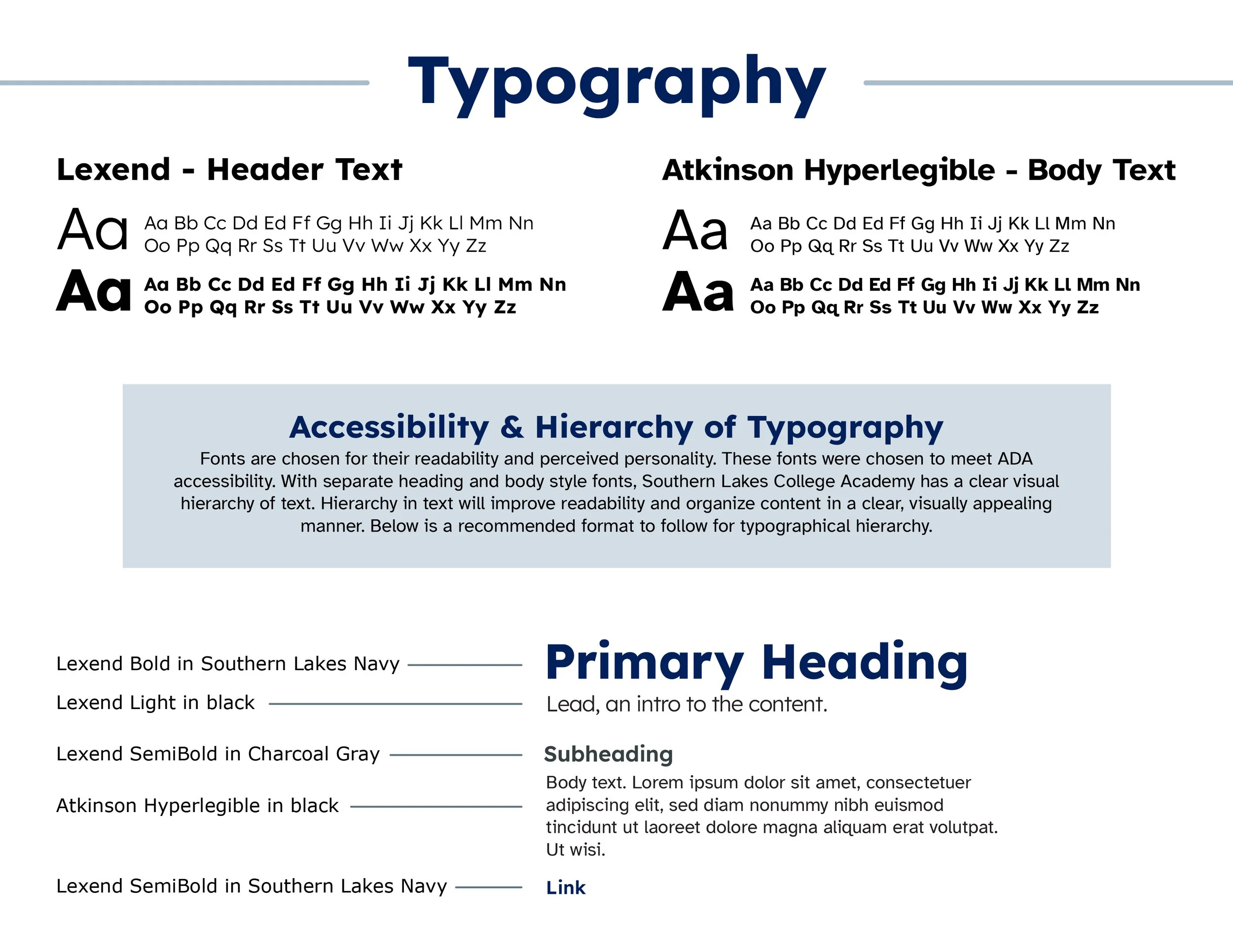 Southern Lakes College Academy typography