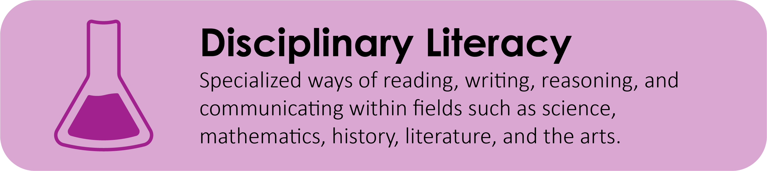 Disciplinary Literacy: Specialized ways of reading, writing, reasoning, and communicating within fields such as science, mathematics, history, literature, and the arts.