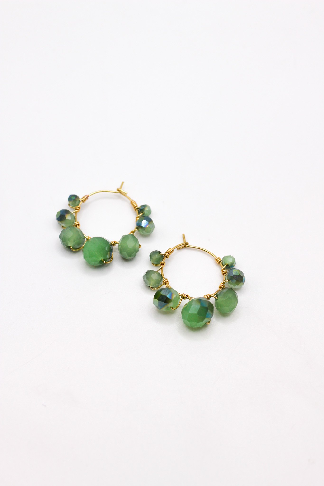 Green Faceted Hoops