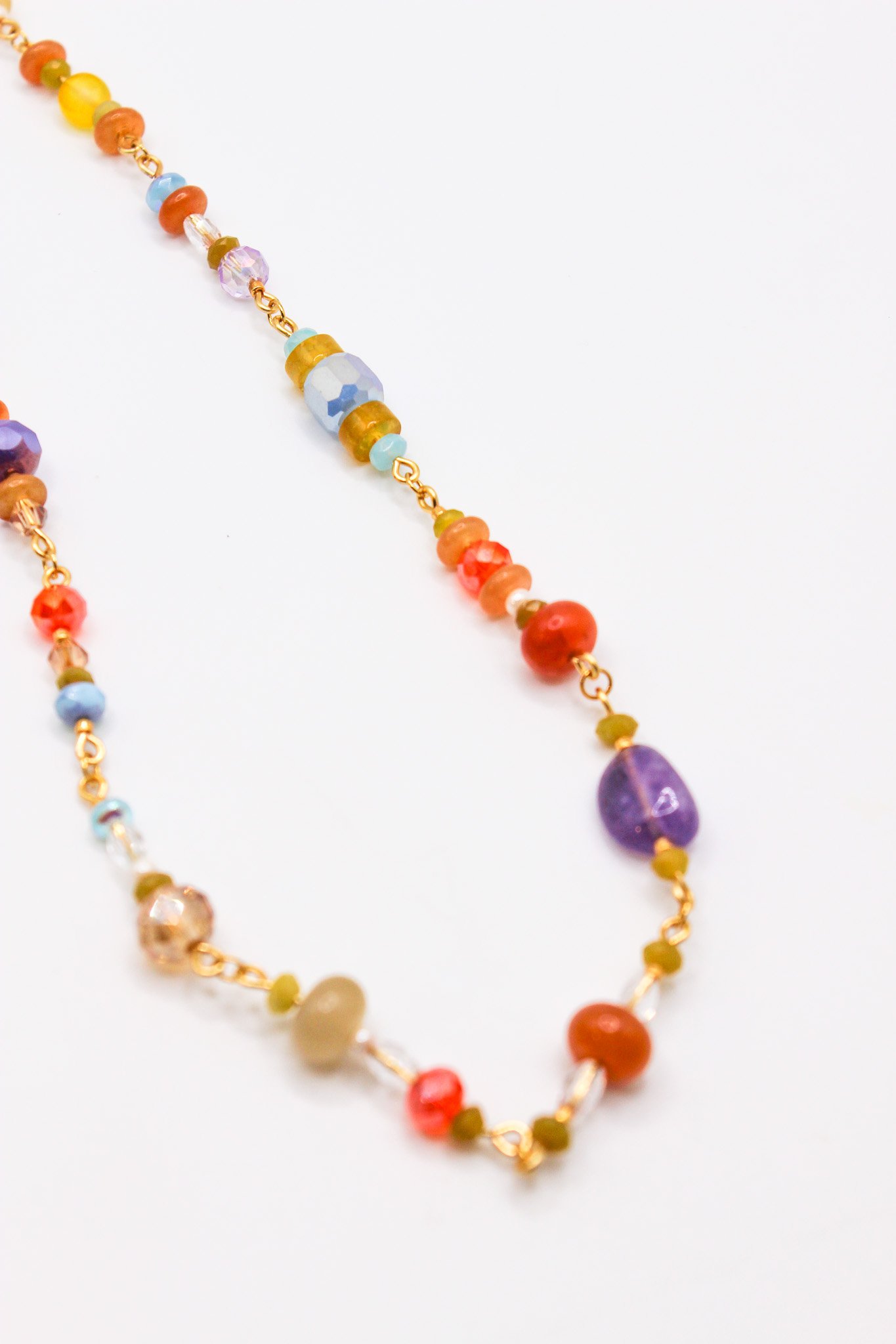 Orange, Yellow, Purple, Light Blue Beaded Collage Necklace