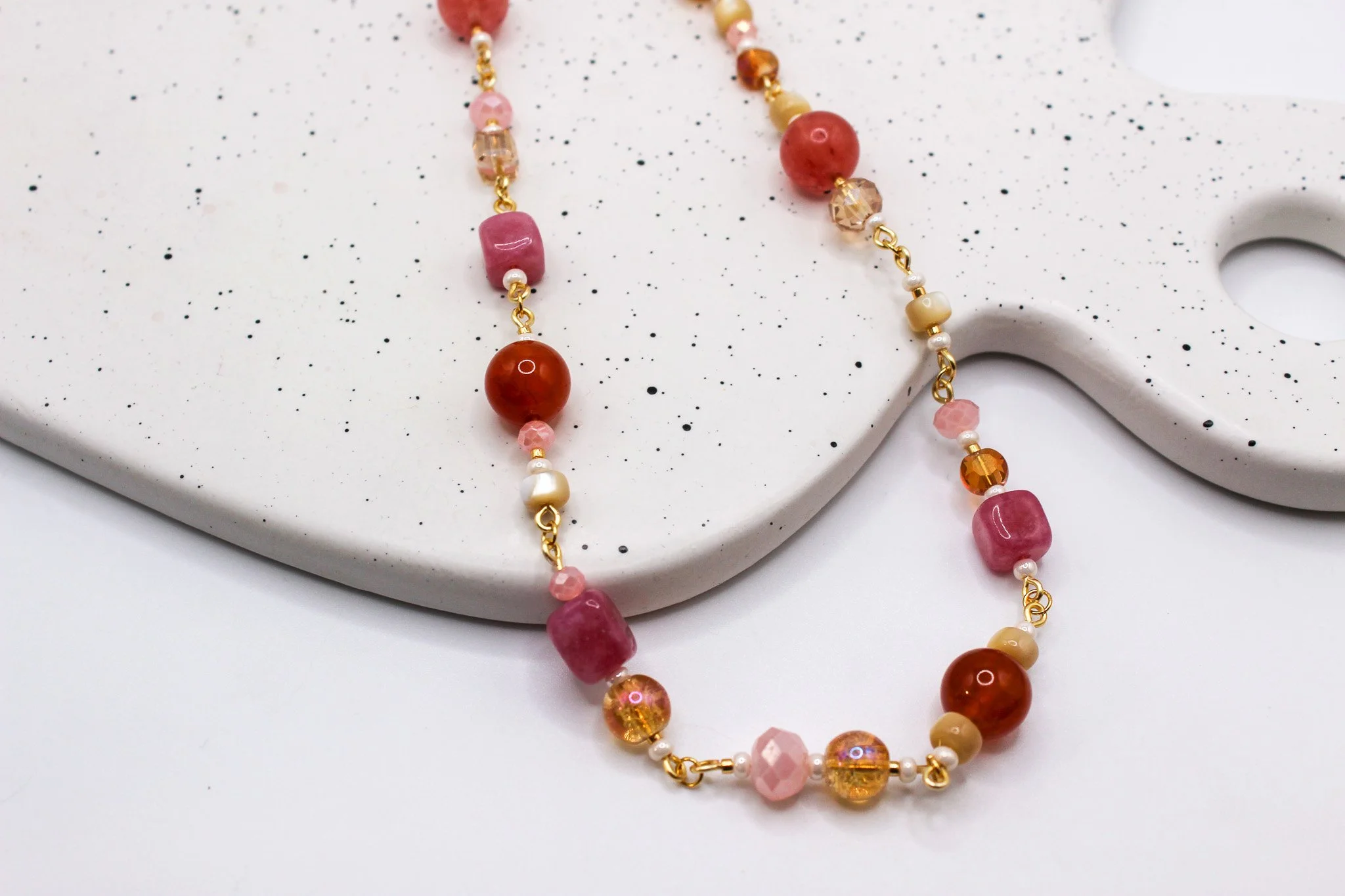 Pink and Orange Beaded Collage Necklace