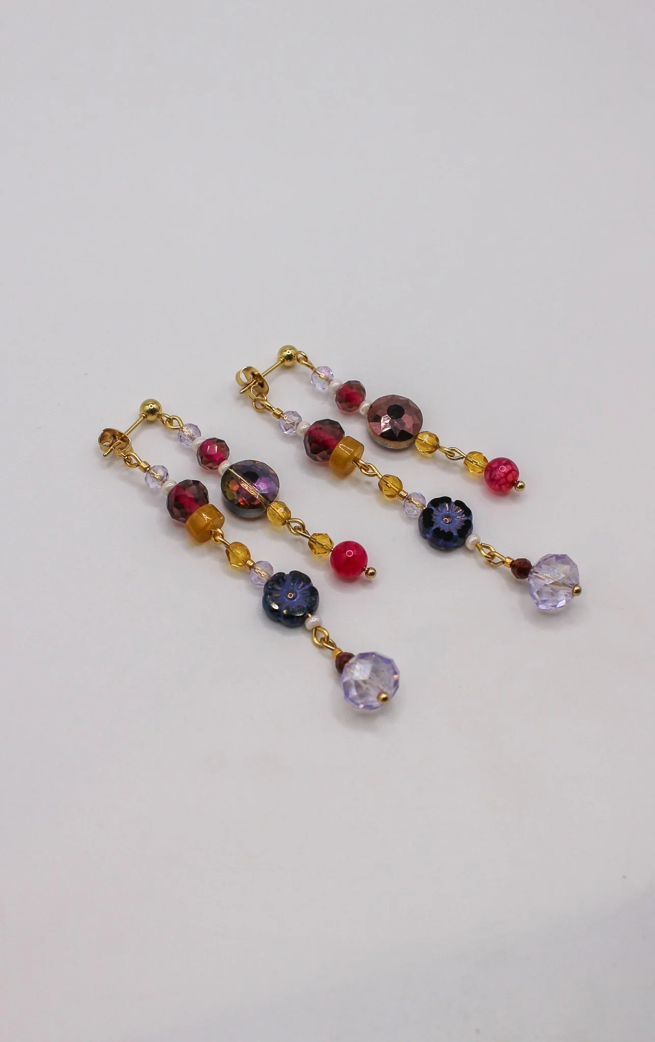 Lavender, burgundy and purple Beaded collage earrings