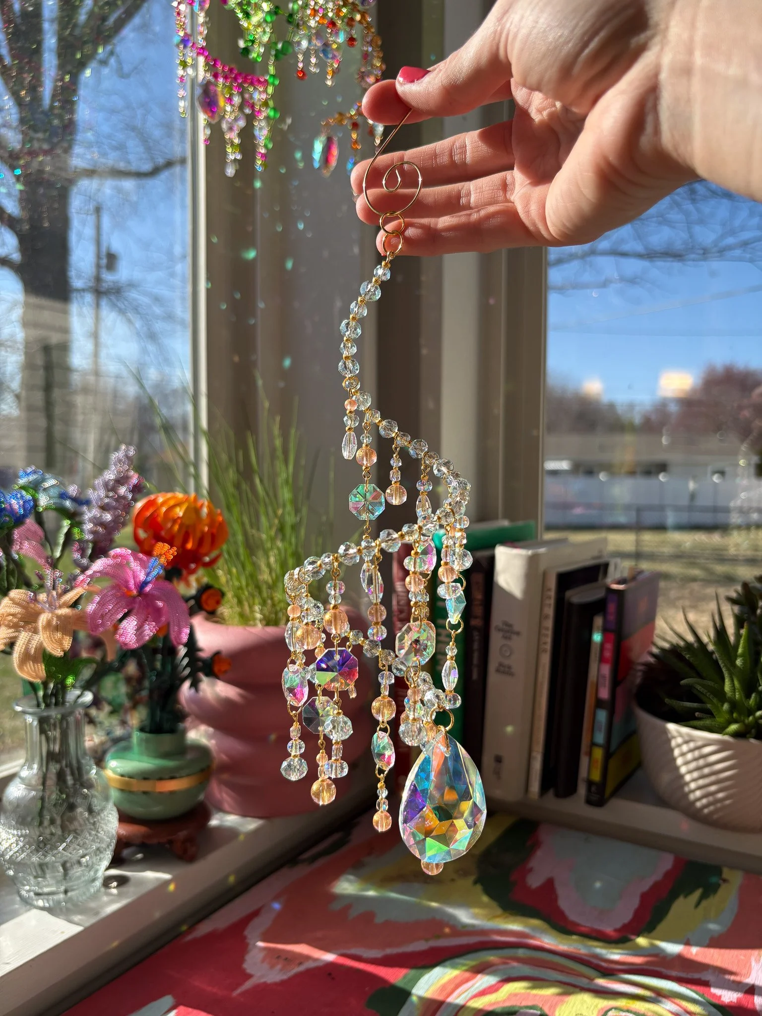 Teal and Light Orange Sun Catcher