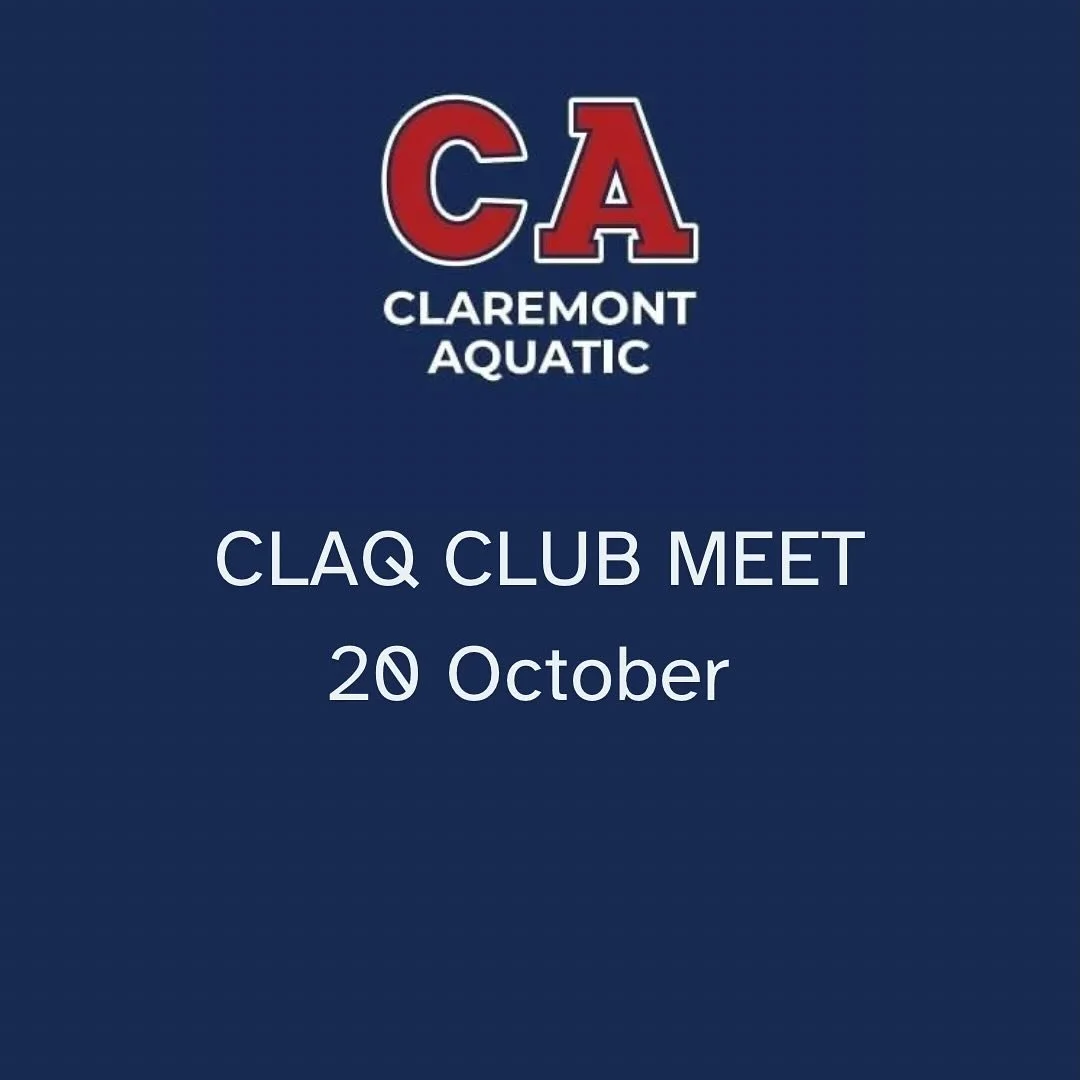 Our first Claremont Aquatic meet for the long course season is this Sunday the 20th of October 2.30pm. Splash and dash for new swimmers who would like to give it a try ⭐️ Sausage sizzle included for all our swimmers too. Enrolments will be up and run