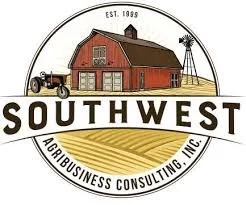 Logo of Southwest Agribusiness Consulting, Inc. featuring a red barn, a vintage tractor, a windmill, and the words 'Est. 1989' and 'Southwest Agribusiness Consulting, Inc.'