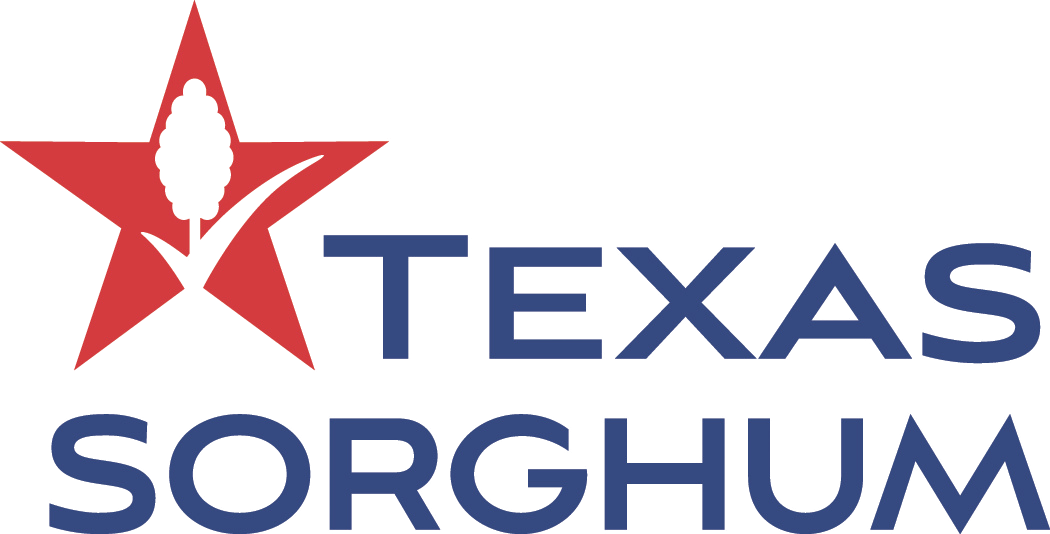 Texas Sorghum logo featuring a red star with a black sorghum plant inside, with the words 'Texas Sorghum' in blue text.