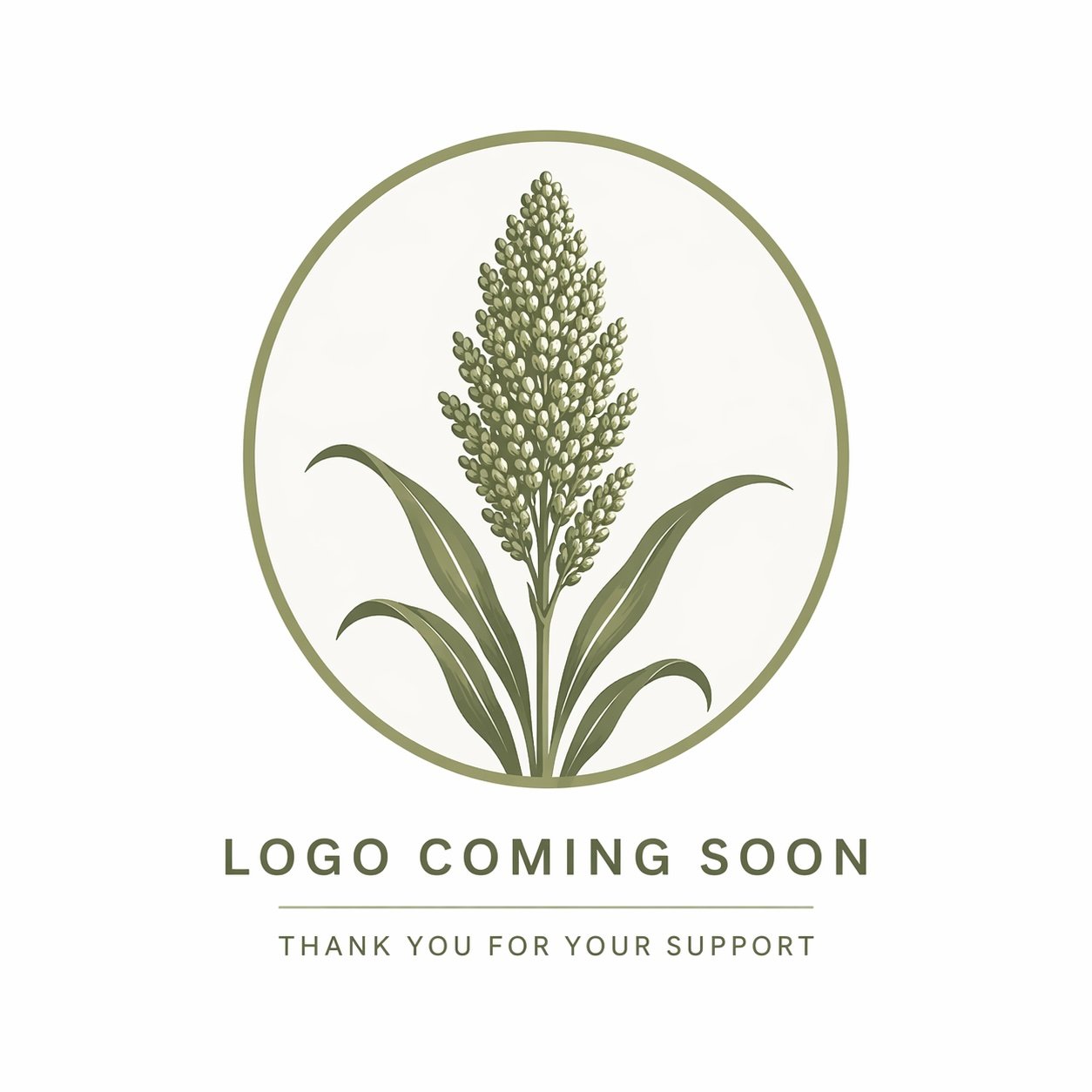 Placeholder logo with a stylized plant inside an oval, with the text 'LOGO COMING SOON' and 'Thank you for your support' underneath.