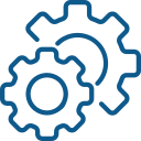 Two interconnected blue gear icons representing mechanics or settings.
