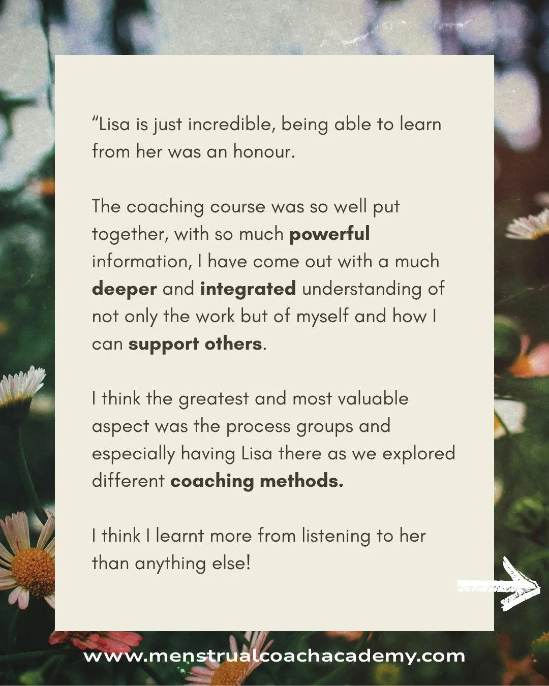 I'm so blown away by the testimonials that have come in this year. Thank you so much to the class of 2025! 

Here at the Menstrual Coach Academy we focus on trauma-informed care, coaching skills, and high standards of practice for coaching and educat
