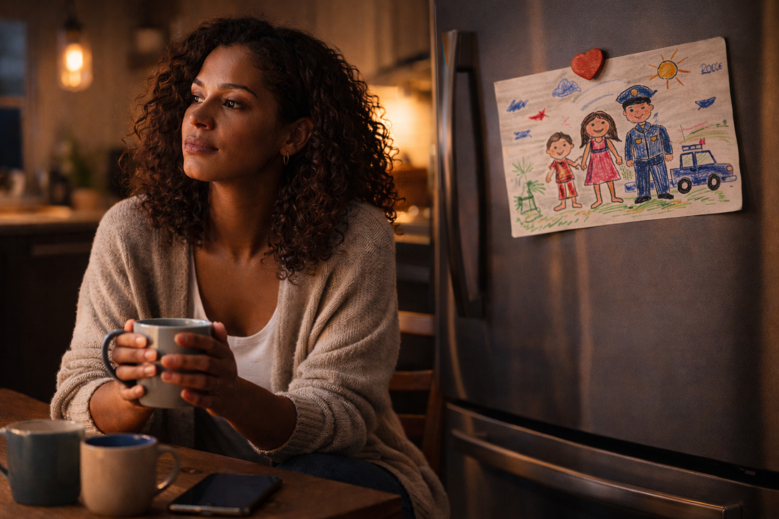 Police Wife anxiously waiting for spouse to come home