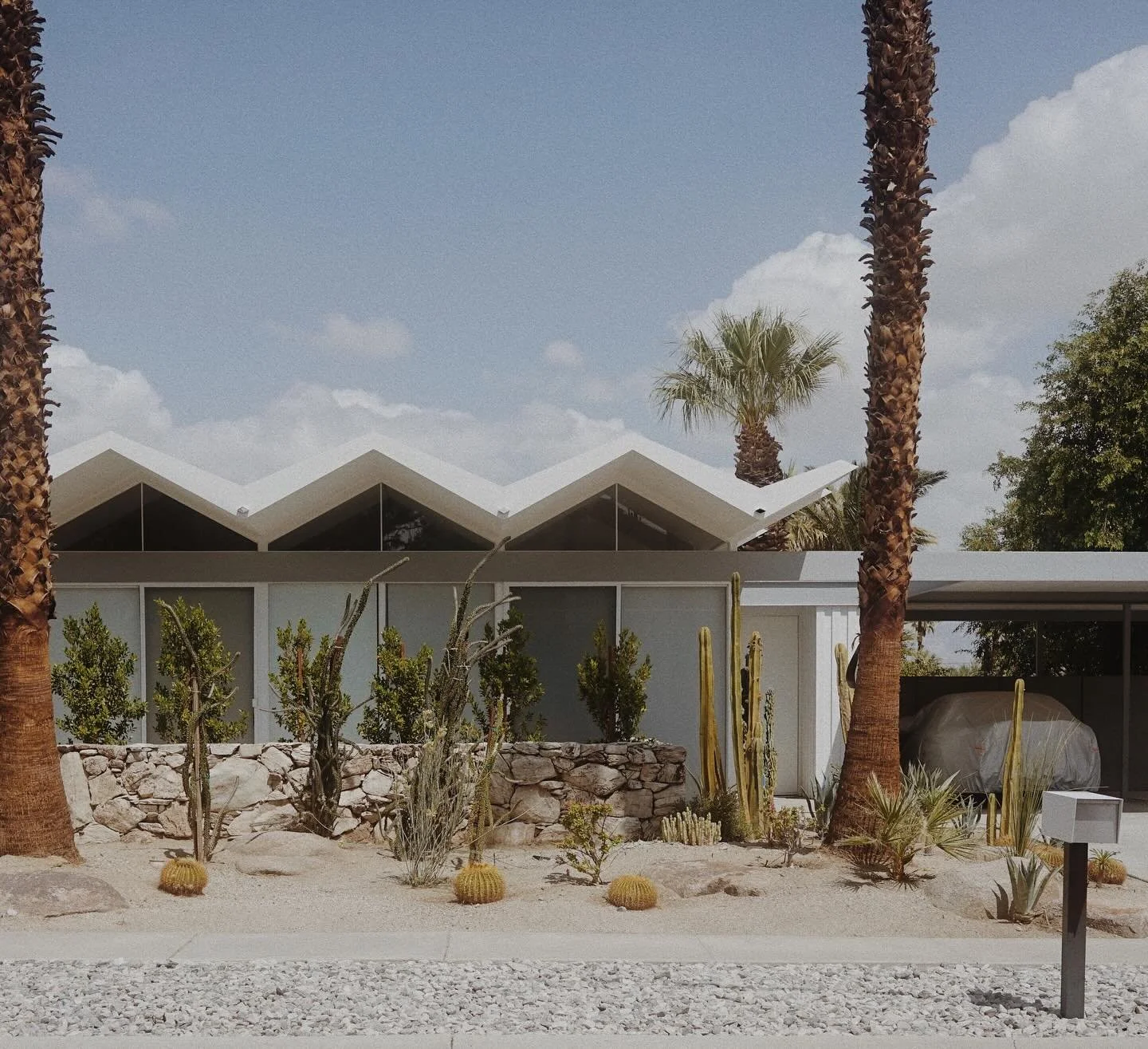 Steel House No. 1 designed by Donald Wexler is located in Racquet Club Estates. Only 7 of his steel houses were completed before the rising cost of steel in the 1960s put a stop to their development. That folded-plate roof line is extra special. 

#r