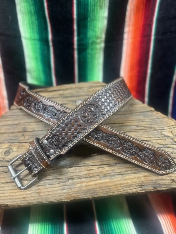 basket weave with western scroll 2'' single prong belt