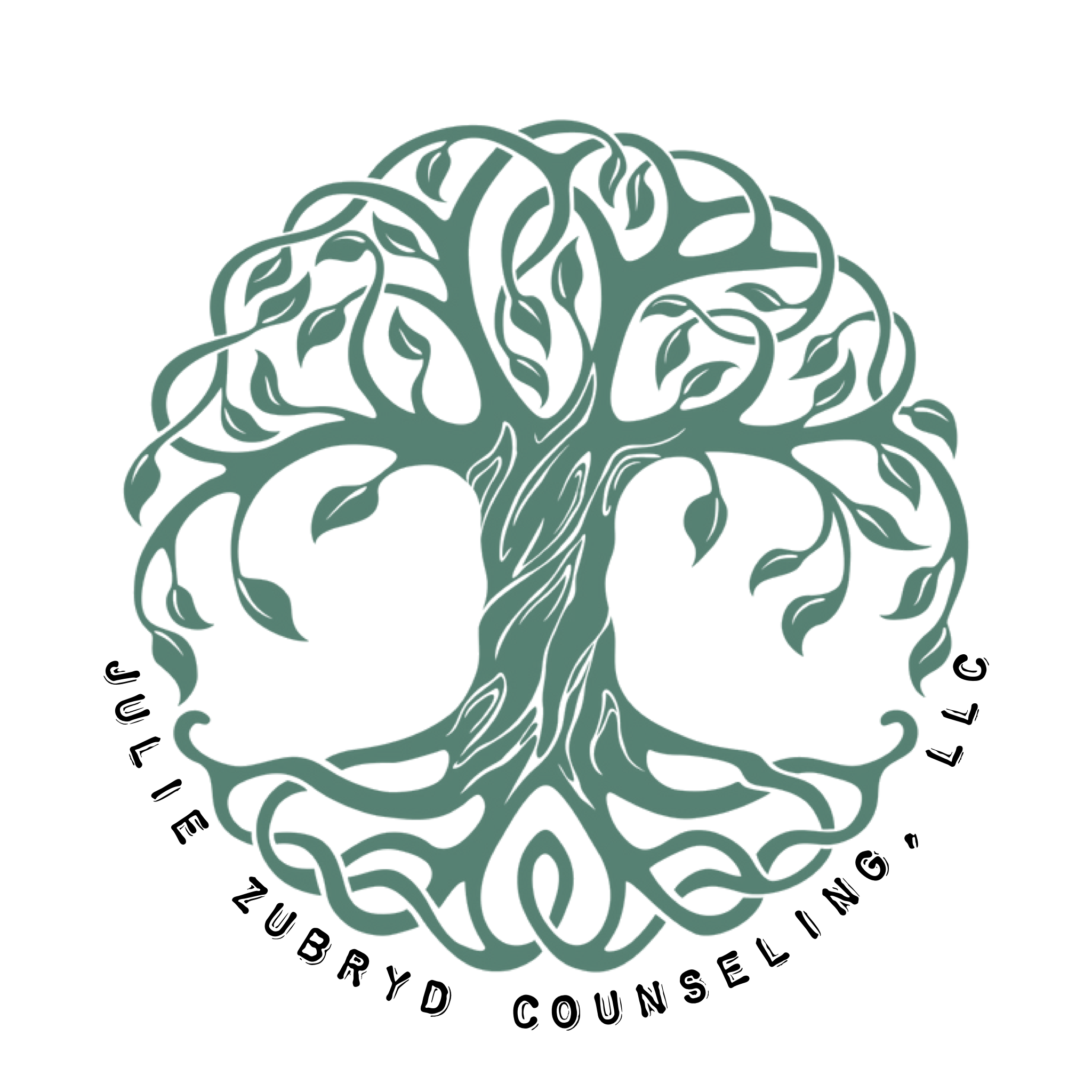 Logo depicting a stylized green tree with intricate branches and roots, surrounded by the text 'Julie Zubryd Counseling, LLC.'