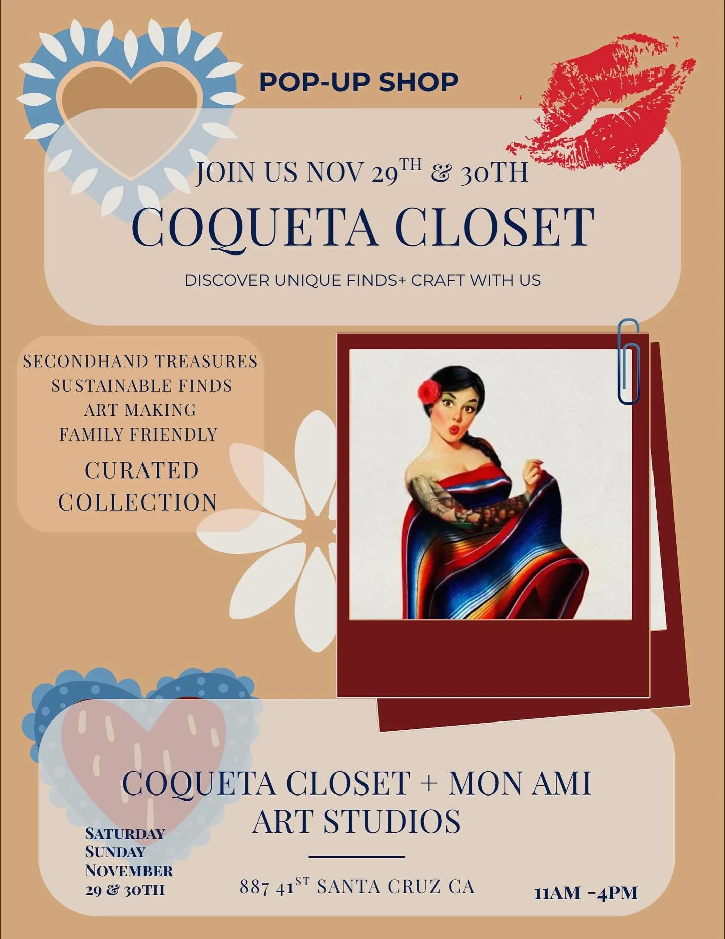 Get ready! La Coqueta Closet is back in time for Small Business Saturday, and we're adding a bonus day! 💋👗👚 We'll have unique treasures, second-hand clothing, designer brands, and funky finds. Plus, Mon Ami will be there with creative goodies like