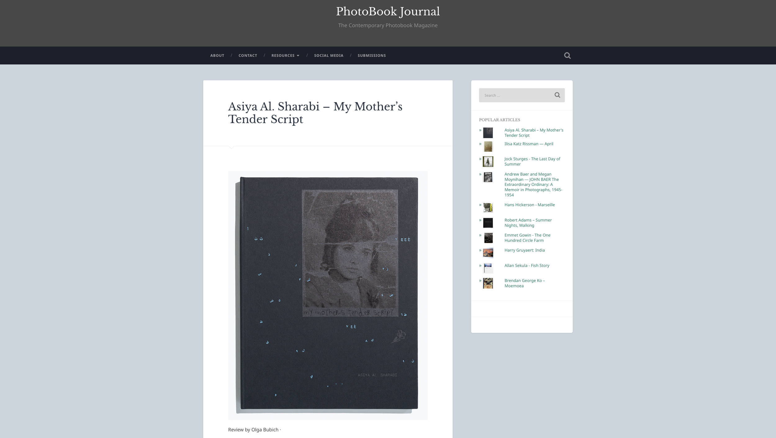 My Mother’s Tender Script by Asiya Al. Sharabi reviewed by Olga Bubich in PhotoBook Journal, 2026.