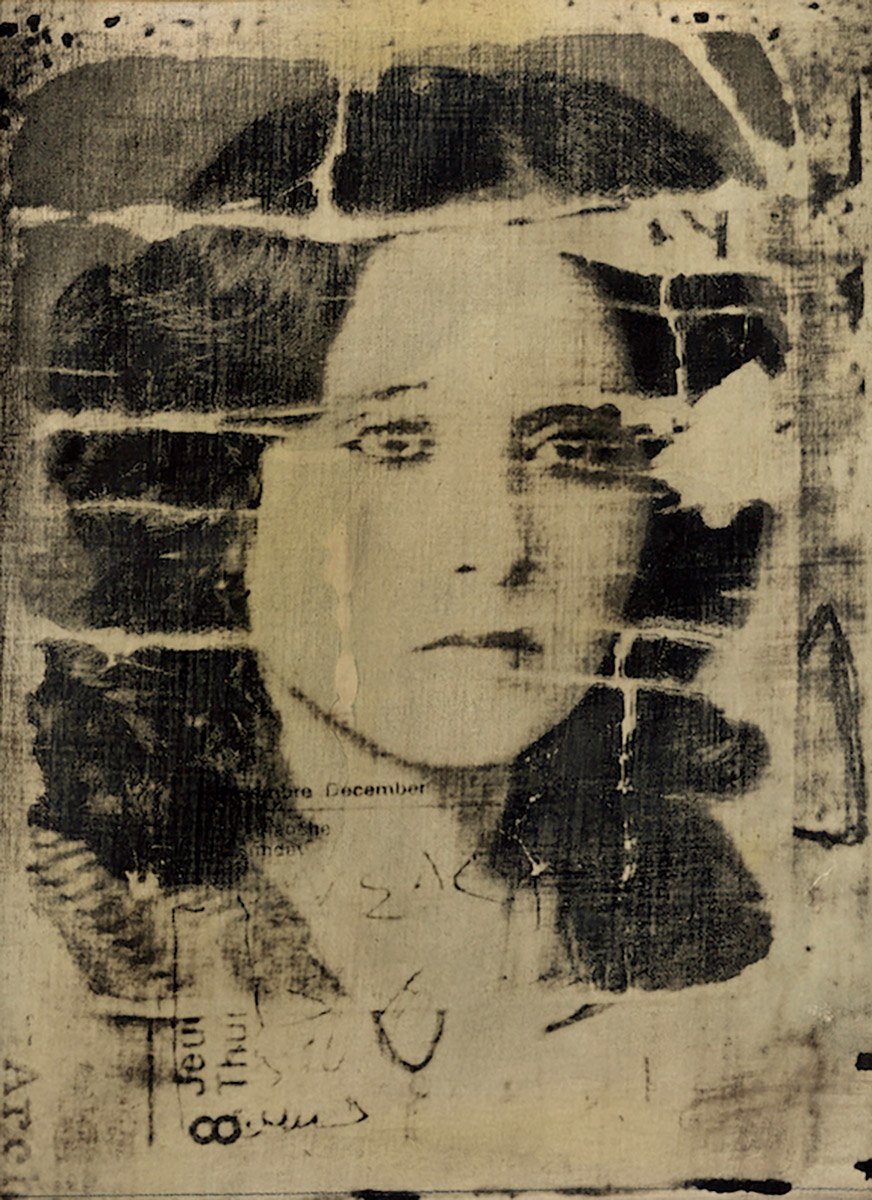Portrait of the artist's mother with handwritten 'love' word, symbolizing affection and emotion.jpg