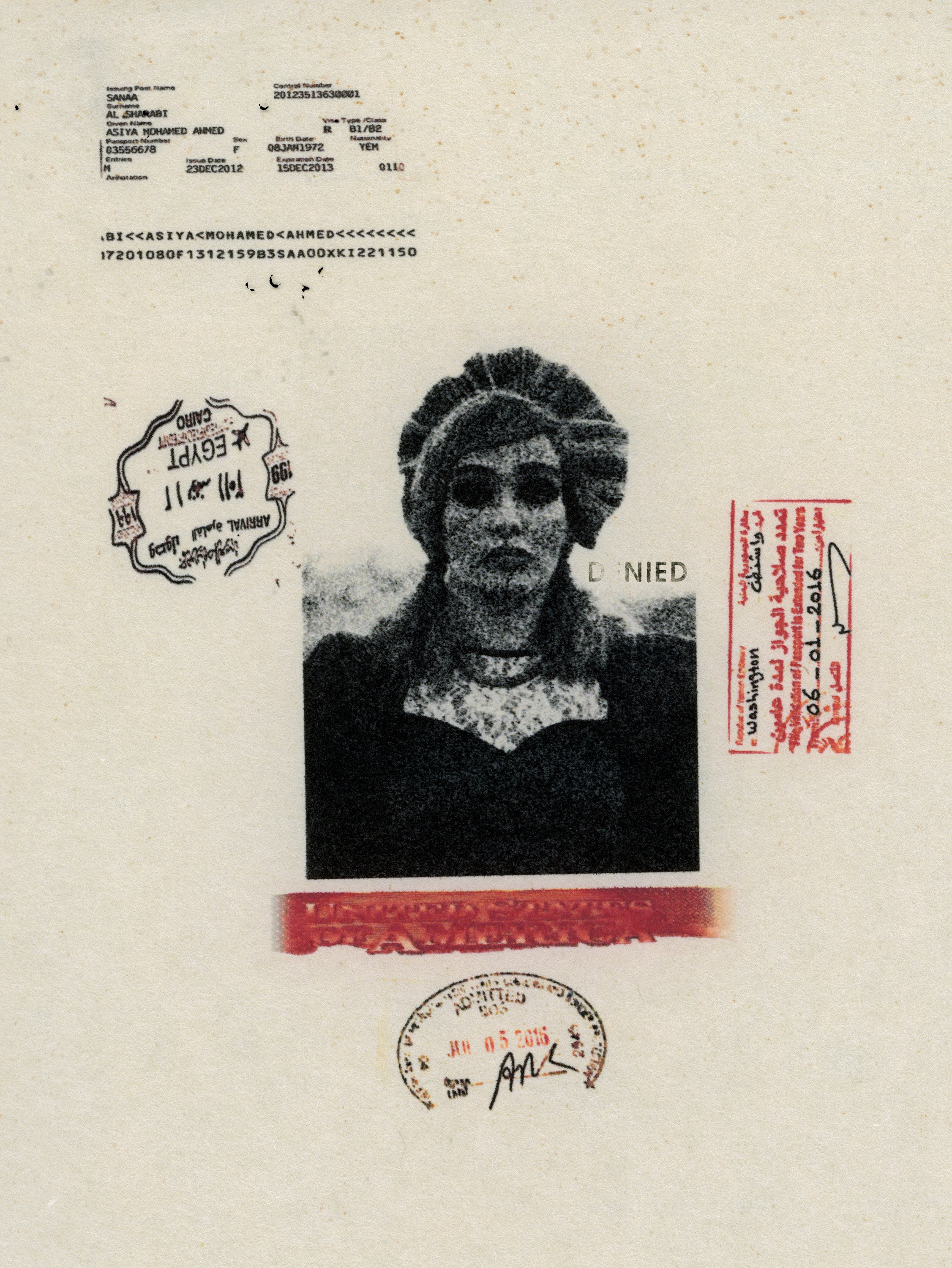 Asiya Al. Sharabi-Self Portrait With Pssports Stamps-Entries Denied-Trumperie.jpg