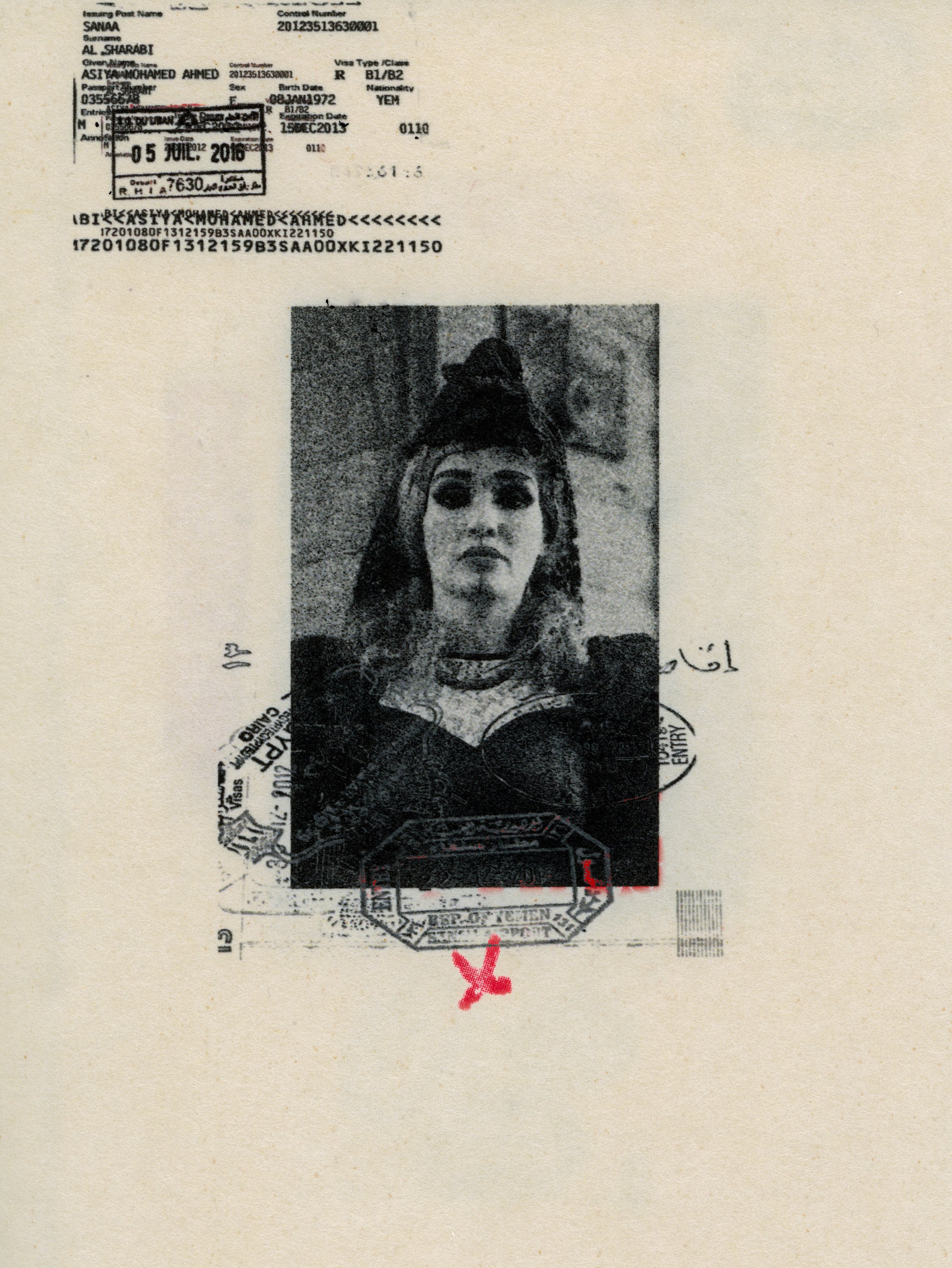 Asiya Al. Sharabi-Self Portrait With Pssports Stamps-X-Trumperie.jpg