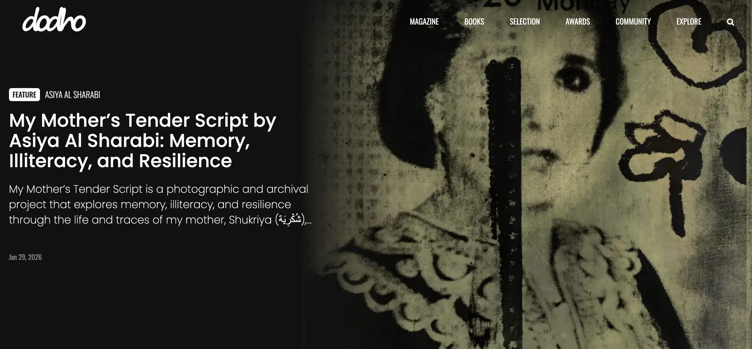 Interview feature with Asiya Al. Sharabi in Dodho Magazine about ‘My Mother’s Tender Script.’