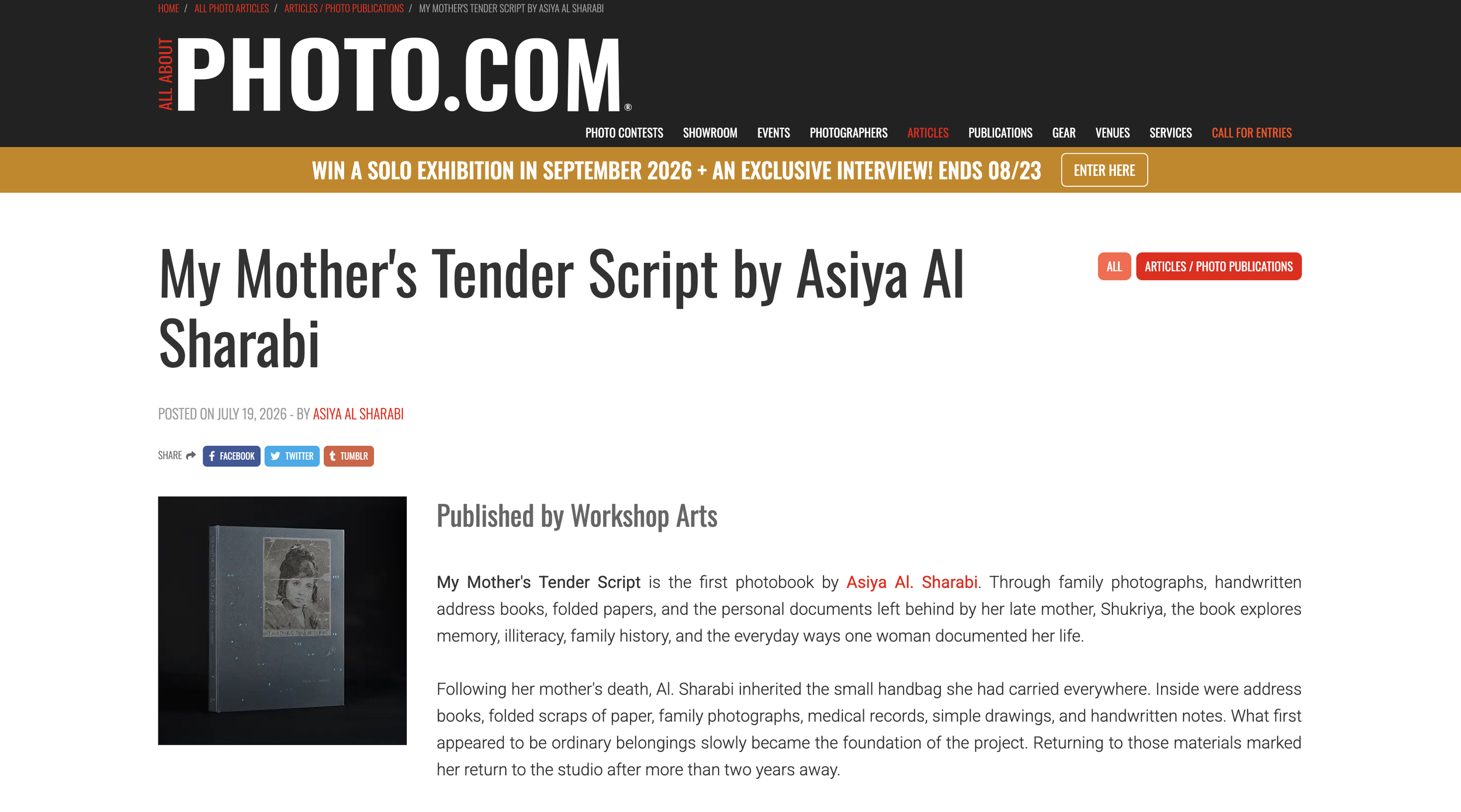 My Mother’s Tender Script by Asiya Al. Sharabi featured in All About Photo, 2026.
