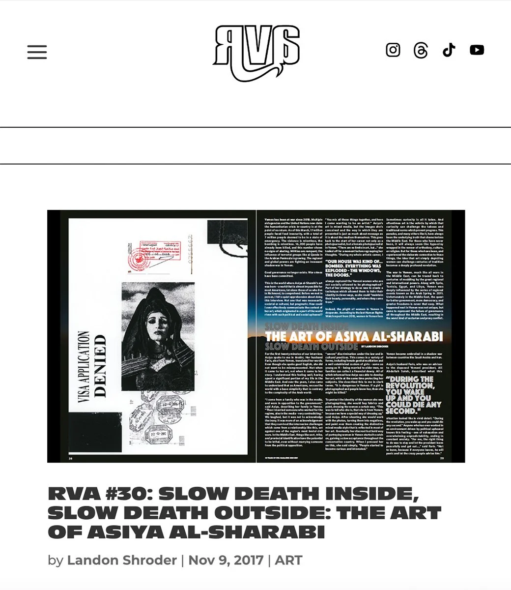 Image from RVA 30: Slow Death Inside, Slow Death Outside, an interview with Asiya Al. Sharabi published in RVA Mag.