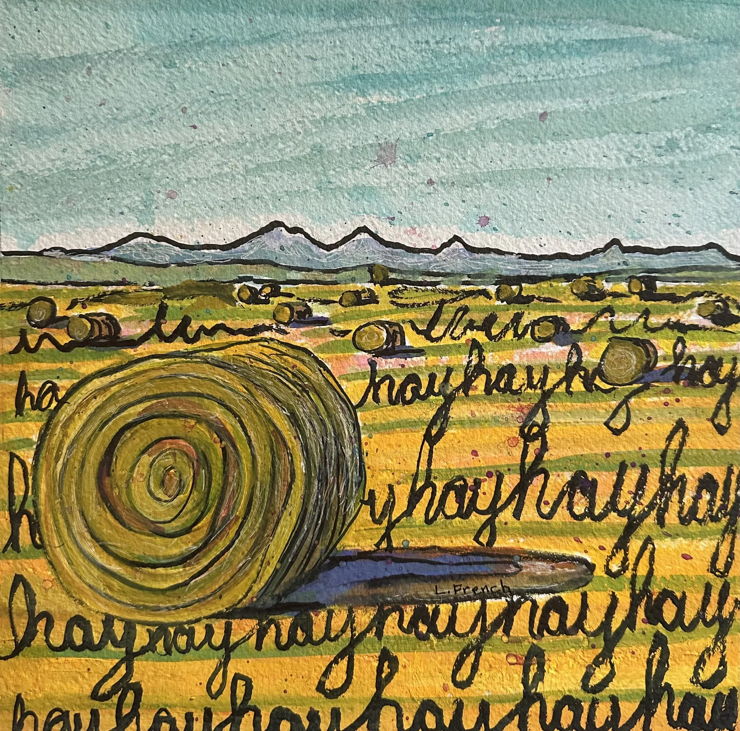 Landscape 3 |  10x10" Framed Watercolour and Gouache on  paper by Linda French