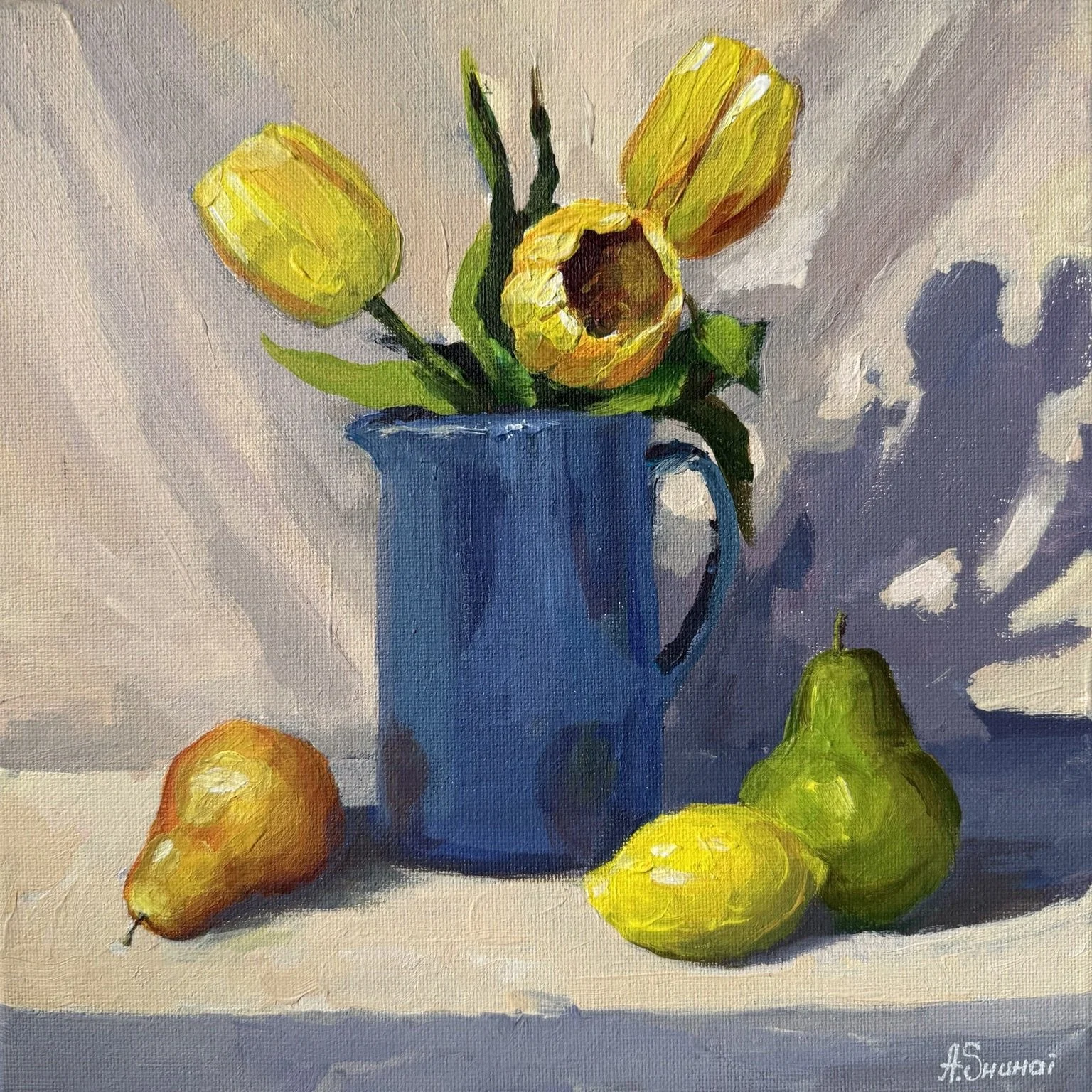 Sunny still life |  10x10" Acrylic on canvas by Alevtyna Shuhai