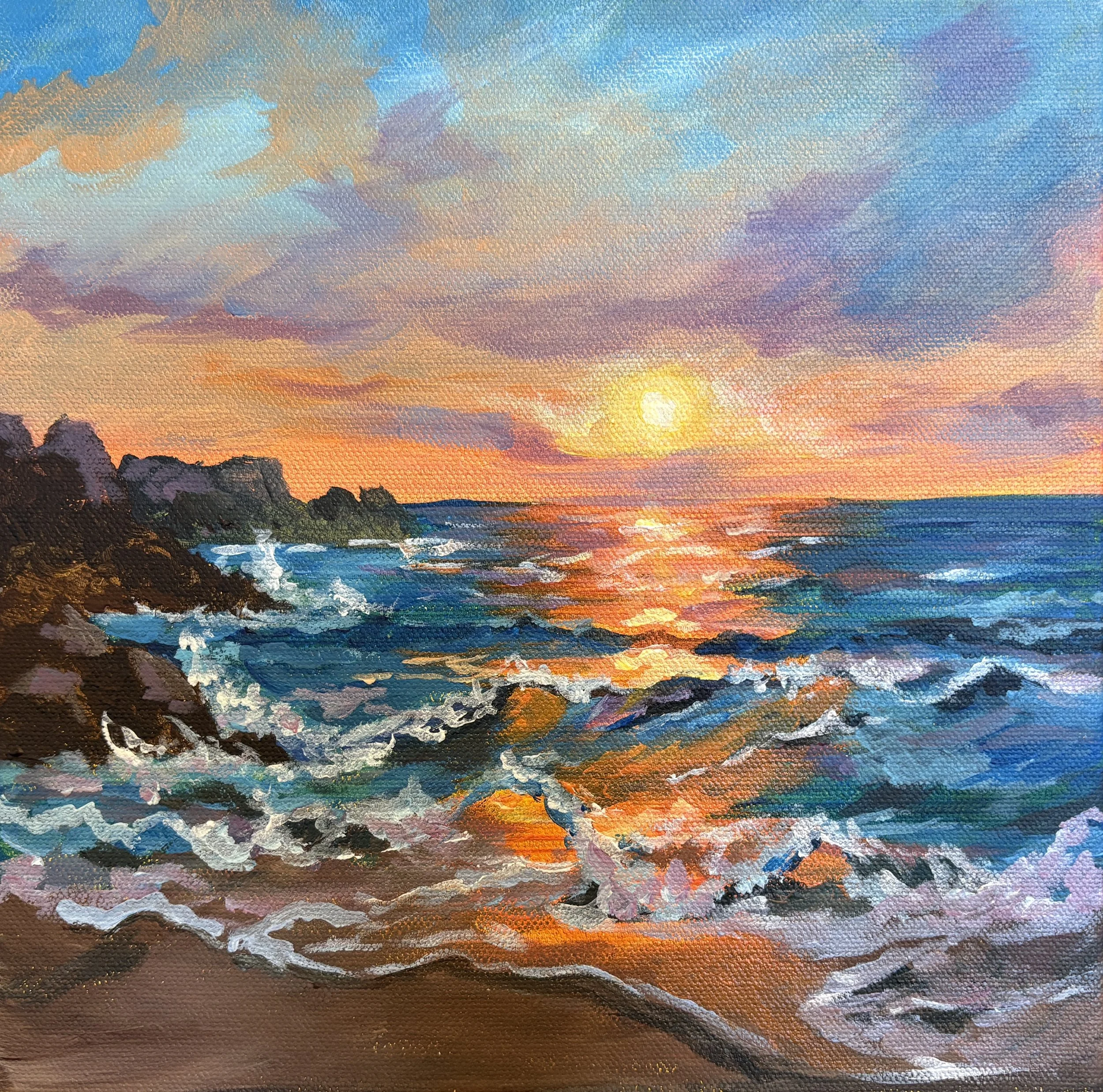 Fire On The Water | 10x10"  Acrylic on Gallery Depth Canvas by Pallavi Bhagwat