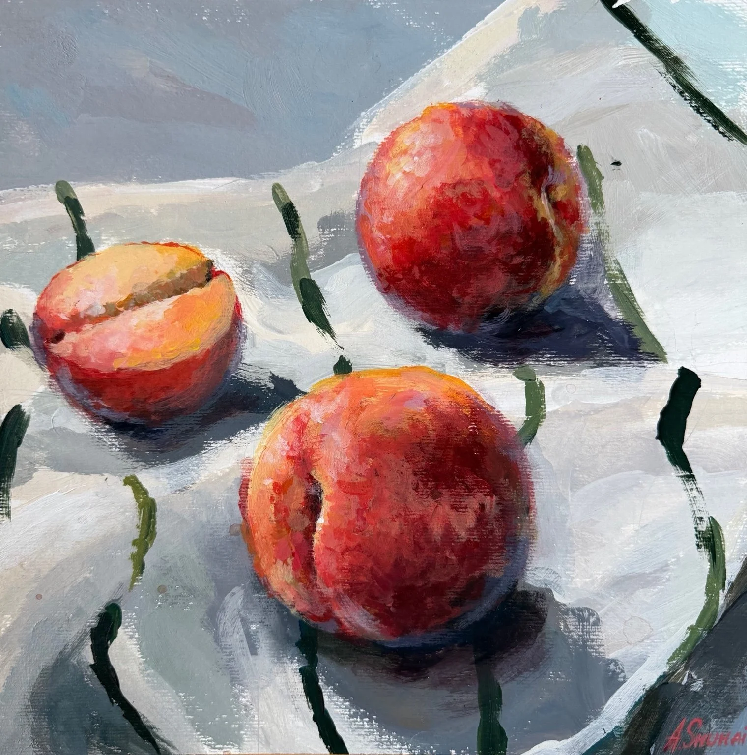 Peachy Sweetness |  10x10" Framed Acrylic on paper by Alevtyna Shuhai