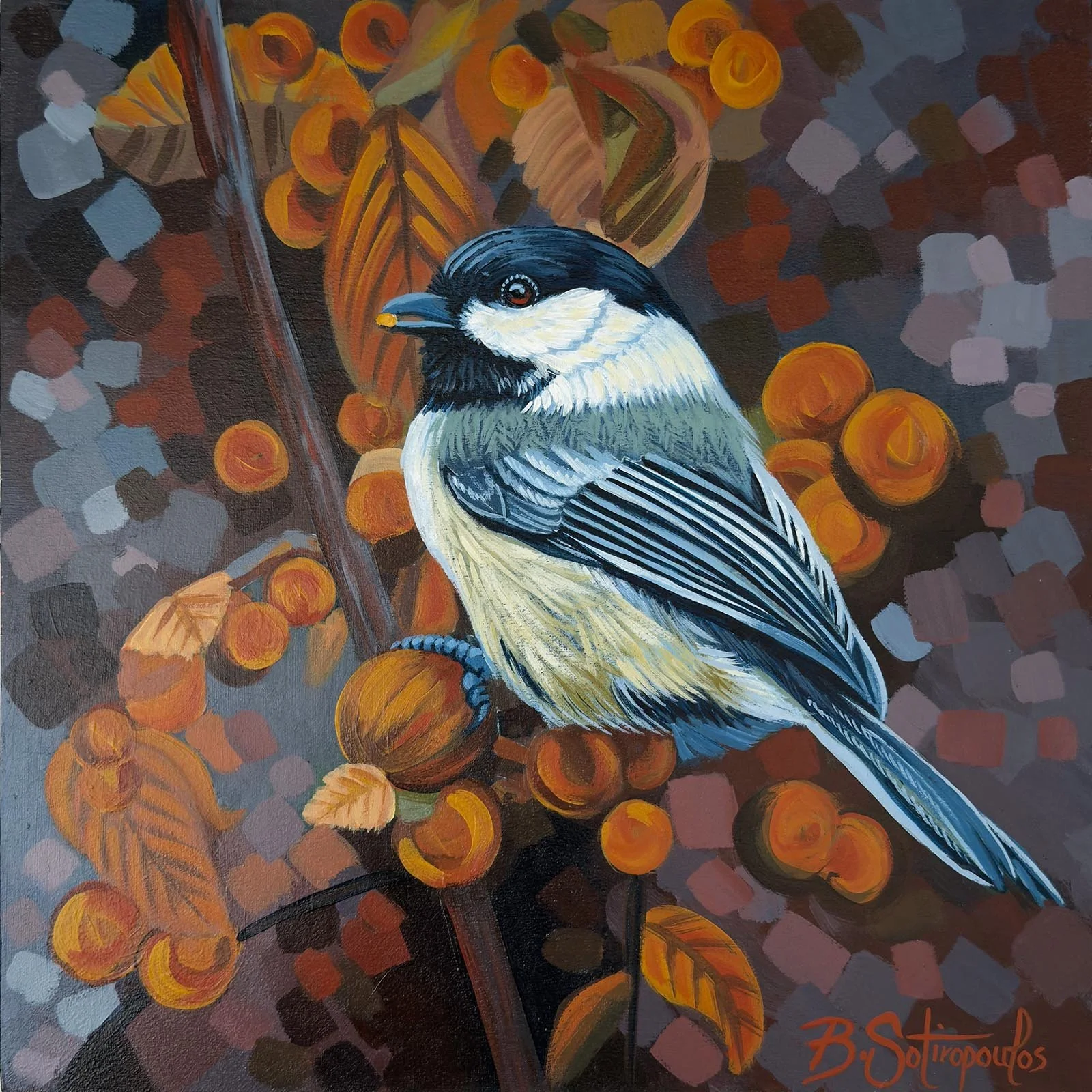 Autumn's End | 10x10" Acrylic on Cradled Birch Panel by Barb Sotiropoulos