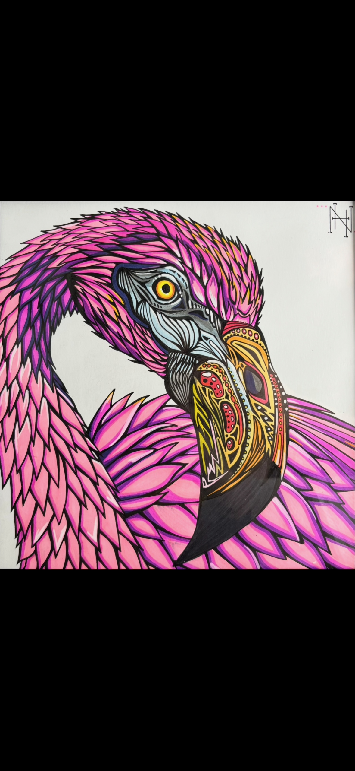 Neon Bloom | 10x10" Framed  Alcohol Ink on Paper by Nic Hallam