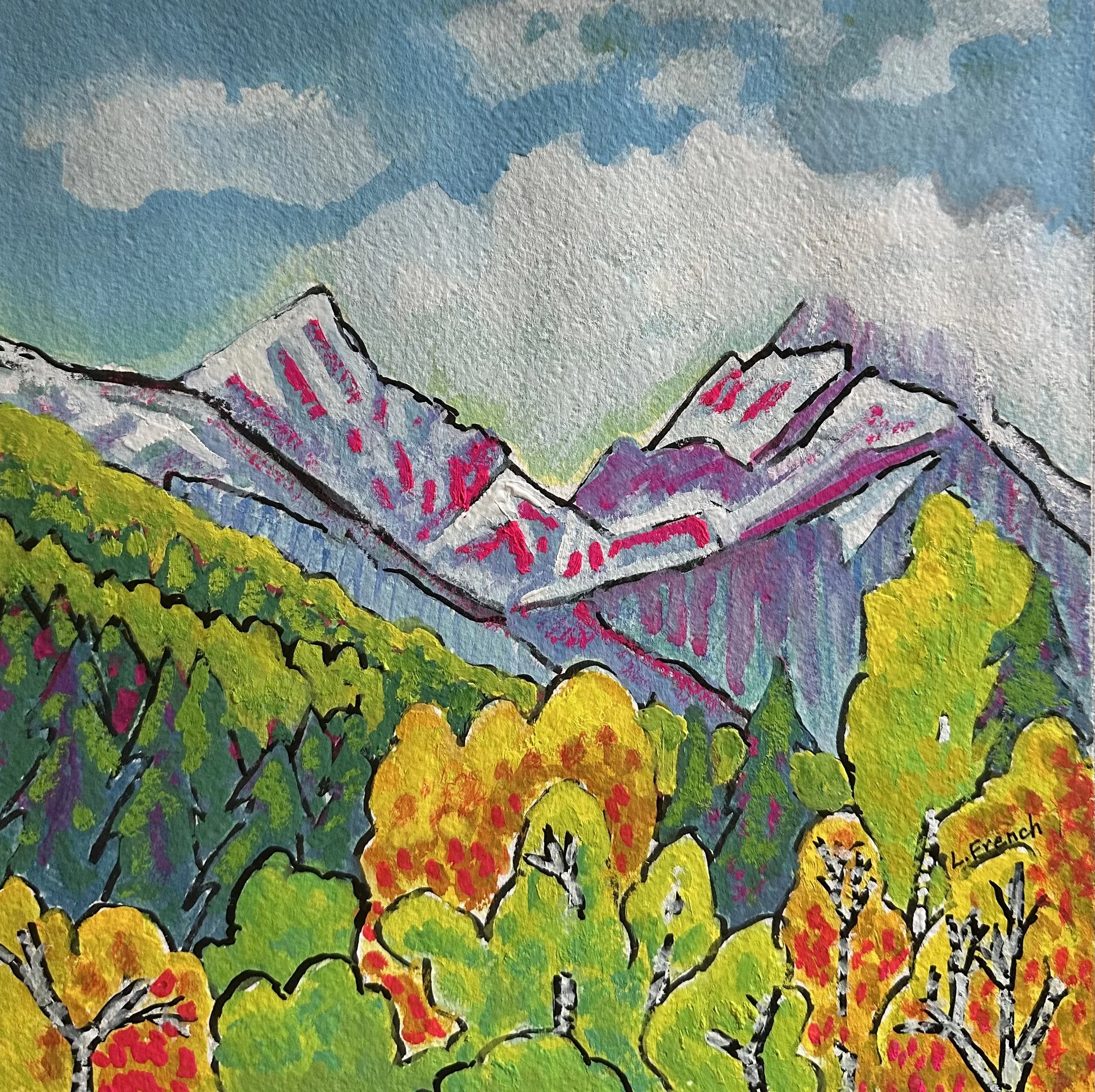 Landscape 2 |  10x10" Framed Watercolour and Gouache on paper by Linda French