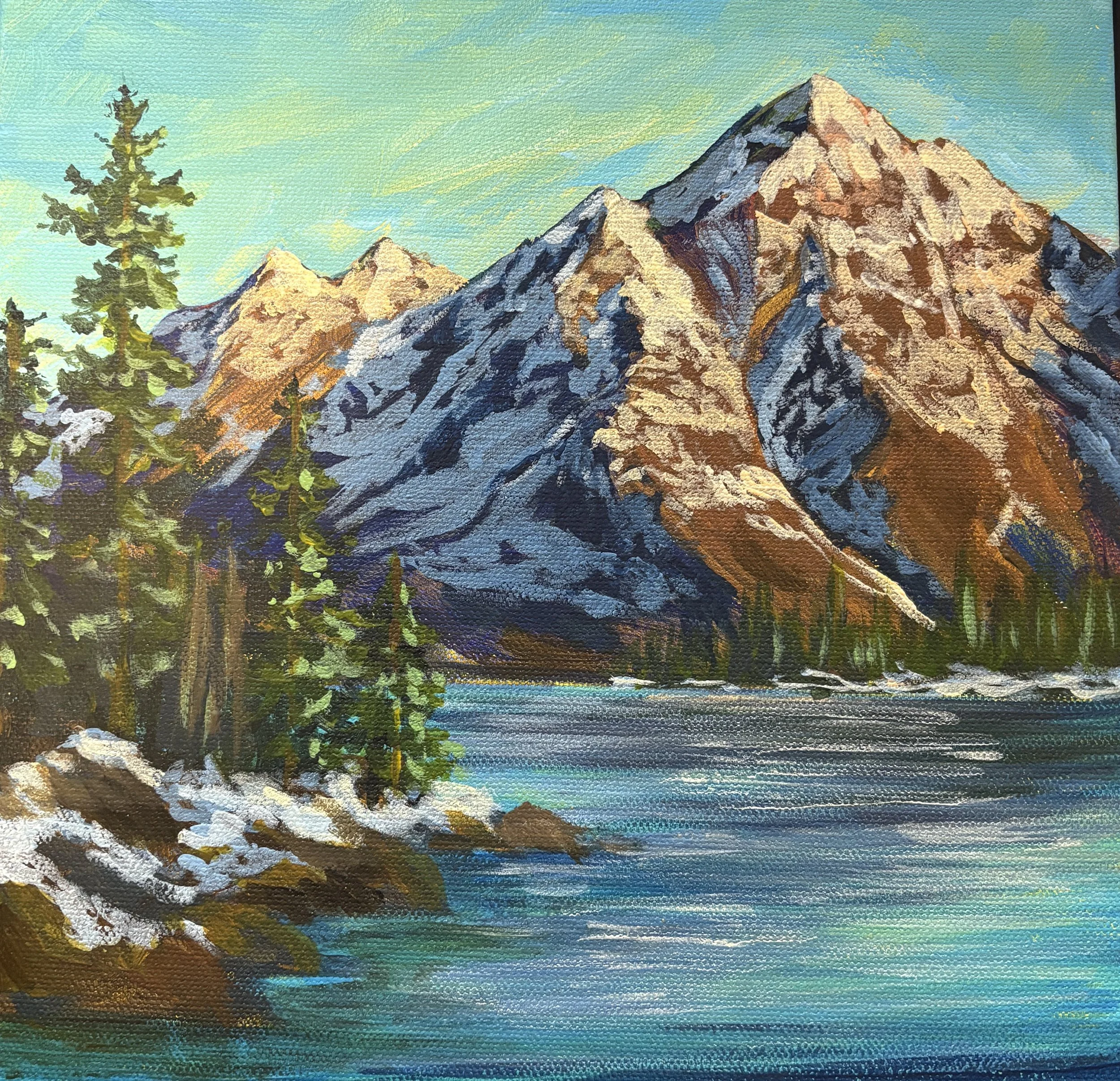 Where Snow Meets The Stone | 10x10"  Acrylic on Gallery Depth Canvas by Pallavi Bhagwat